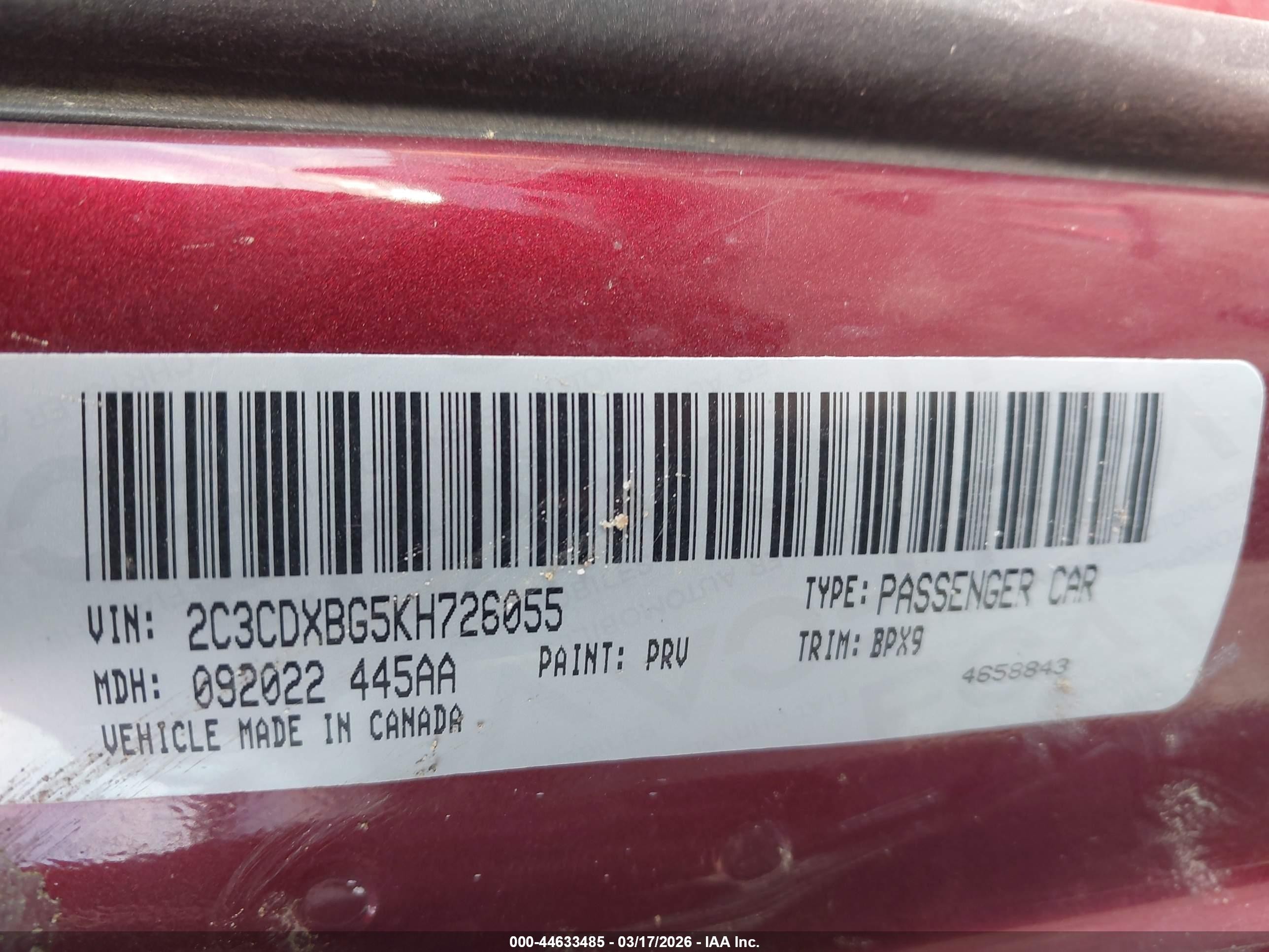 2019 Dodge Charger Sxt Rwd Burgundy vin: 2C3CDXBG5KH726055