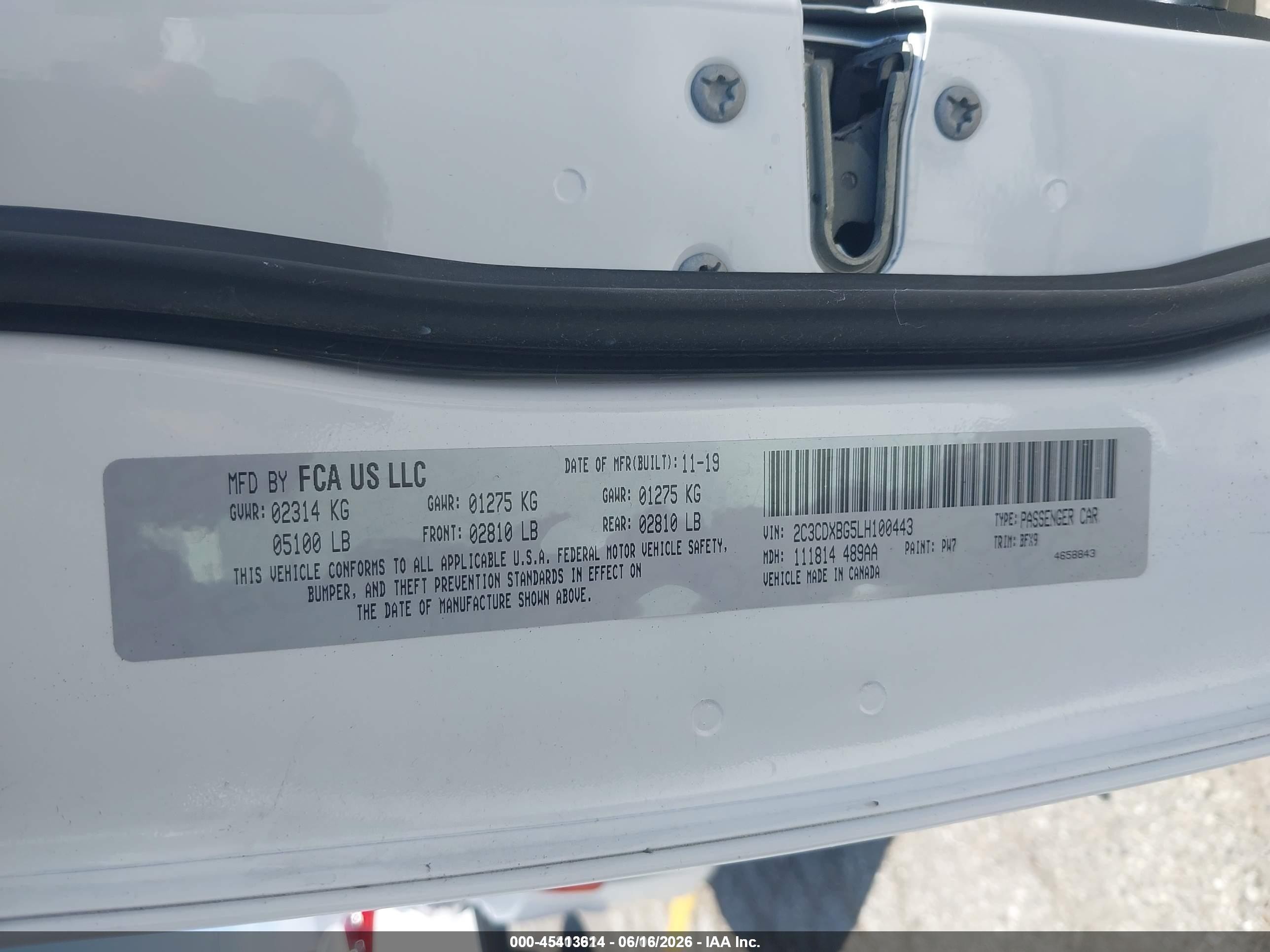 2020 Dodge Charger Sxt Rwd White vin: 2C3CDXBG5LH100443