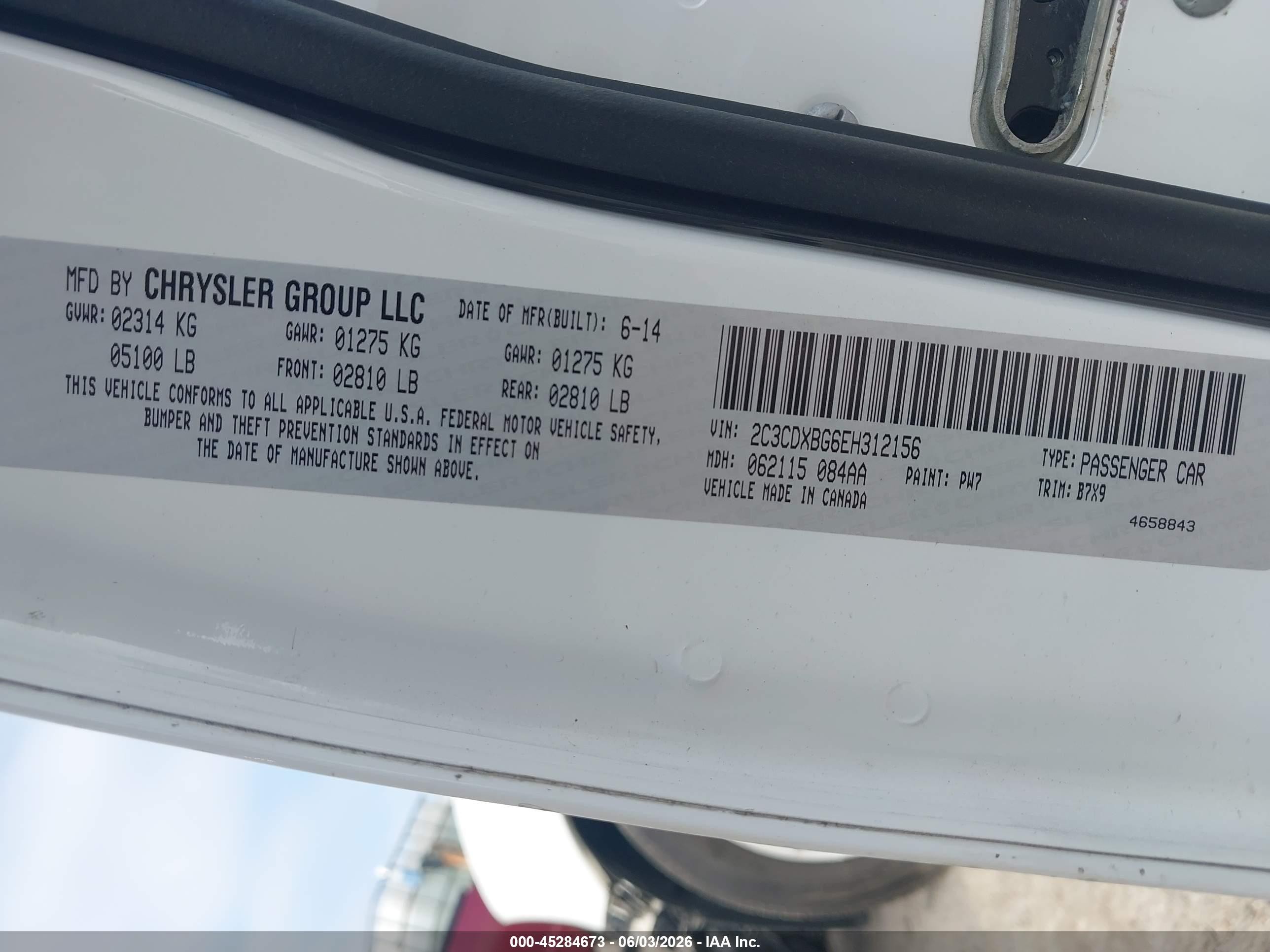 2014 Dodge Charger Se Белый vin: 2C3CDXBG6EH312156