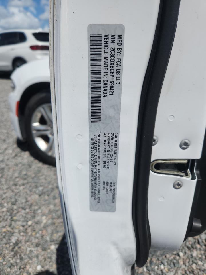 2023 Dodge Charger Sxt White vin: 2C3CDXBG6PH698421