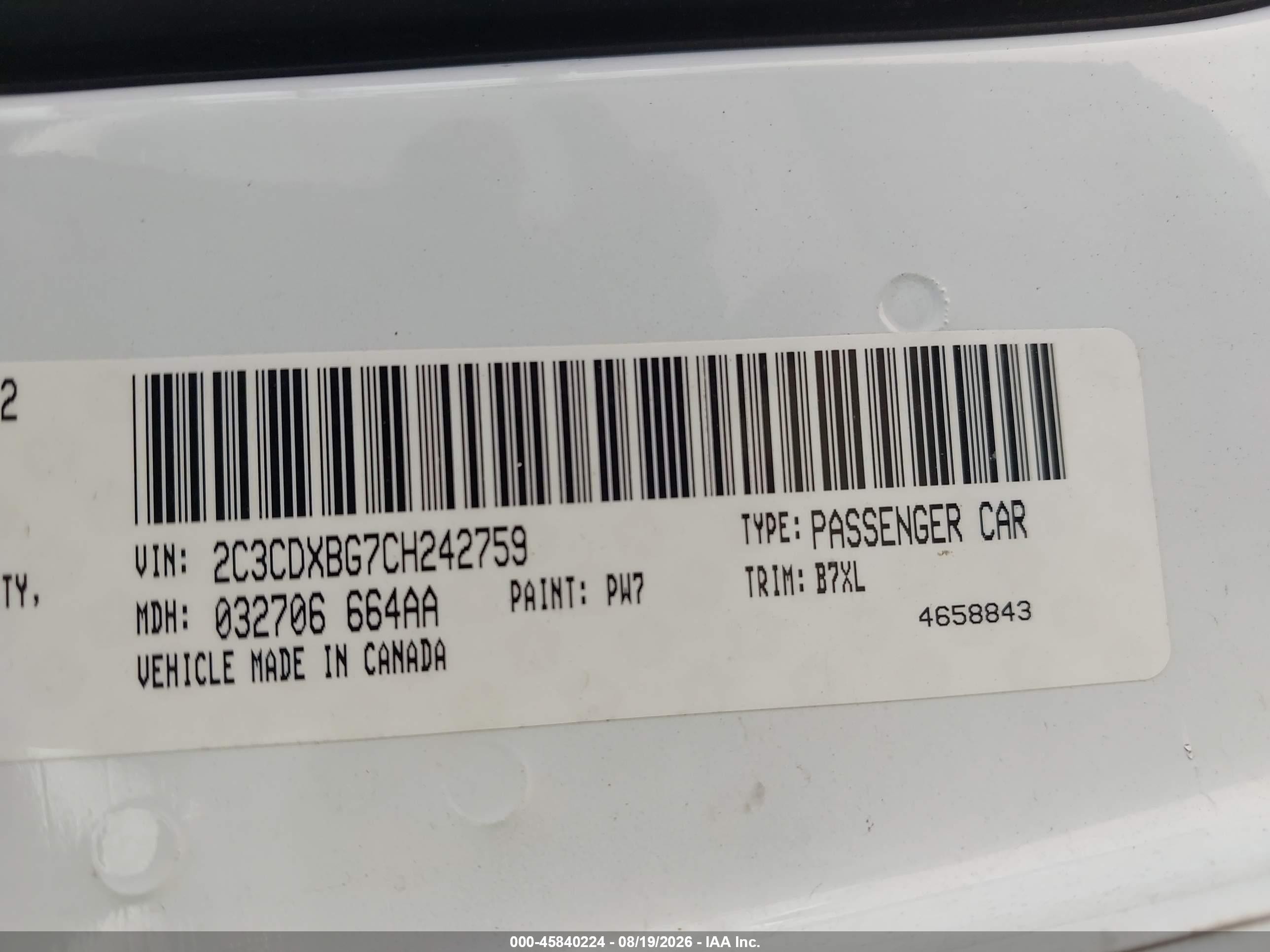2012 Dodge Charger Se White vin: 2C3CDXBG7CH242759