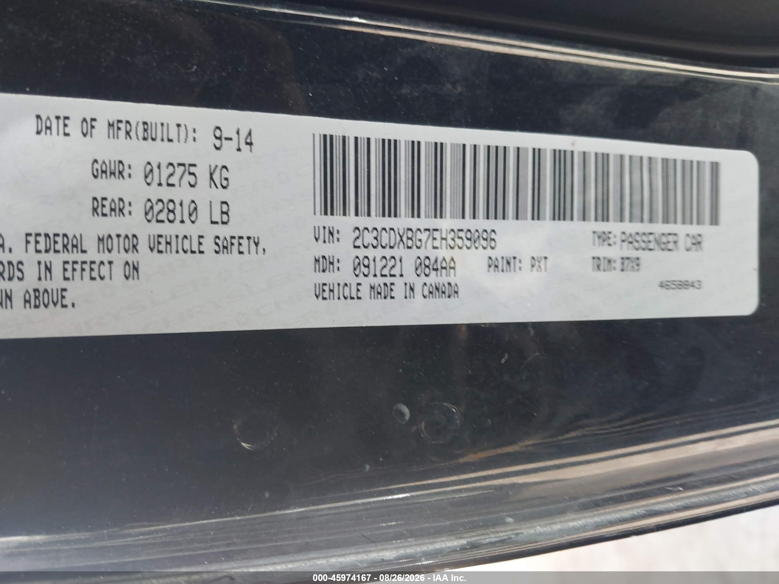 2014 Dodge Charger Se Black vin: 2C3CDXBG7EH359096