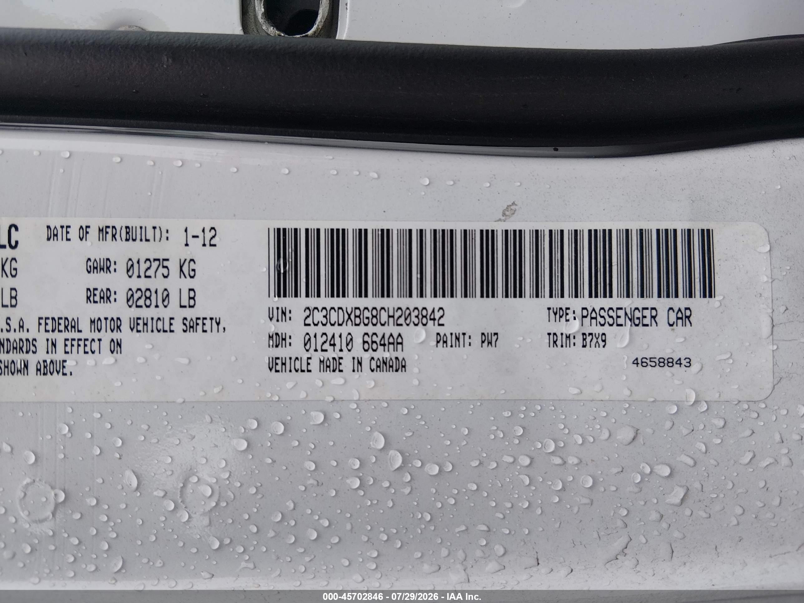 2012 Dodge Charger Se White vin: 2C3CDXBG8CH203842
