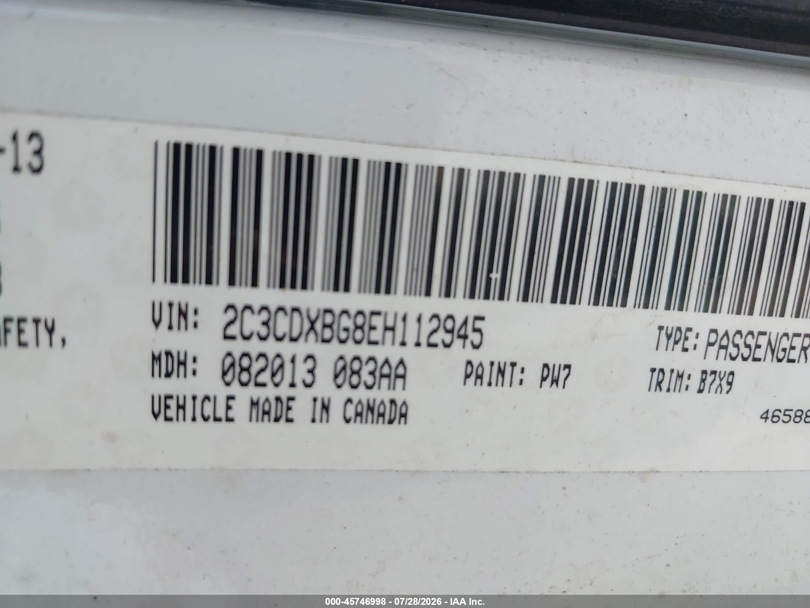 2014 Dodge Charger Se White vin: 2C3CDXBG8EH112945