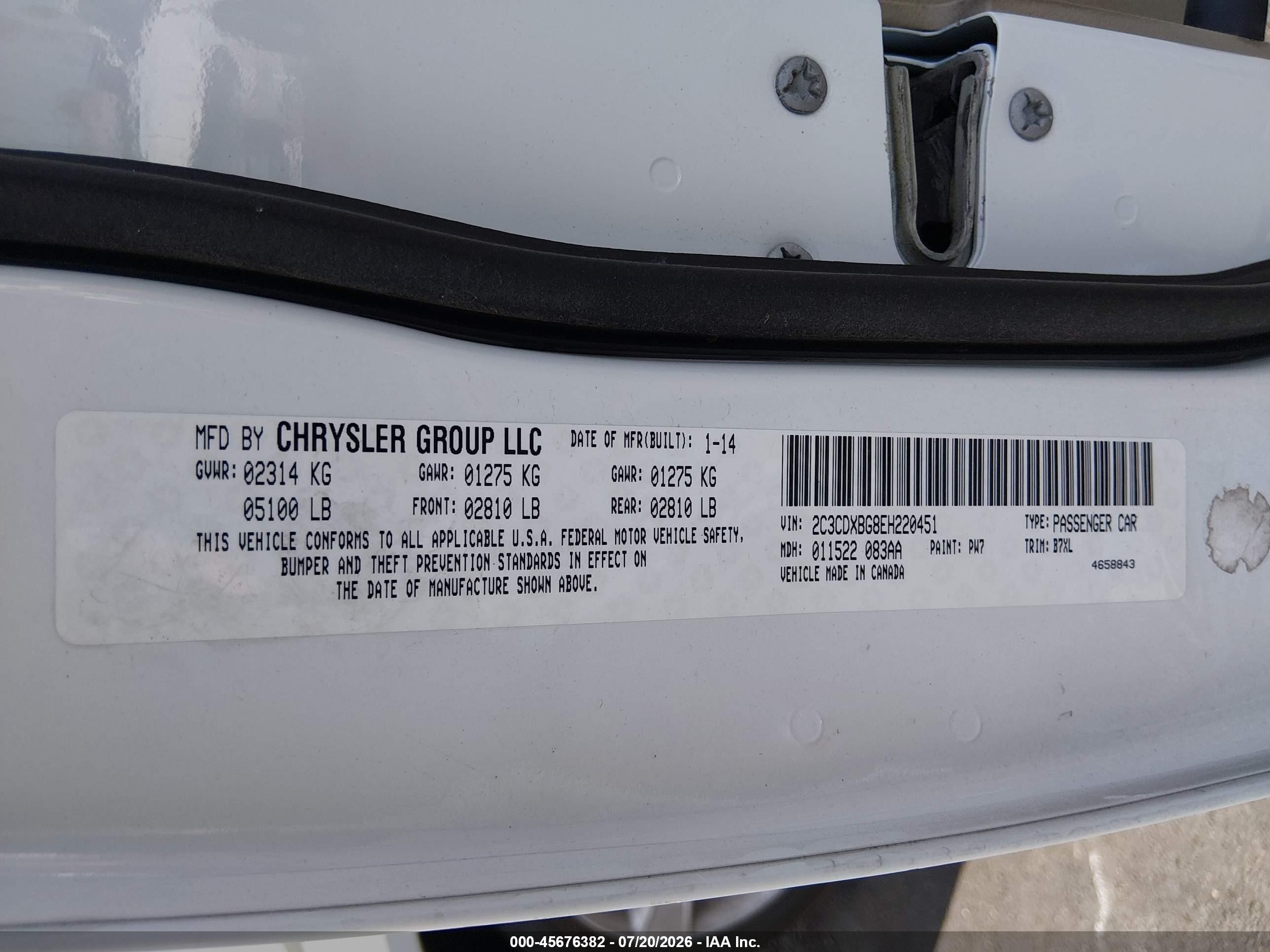 2014 Dodge Charger Se White vin: 2C3CDXBG8EH220451