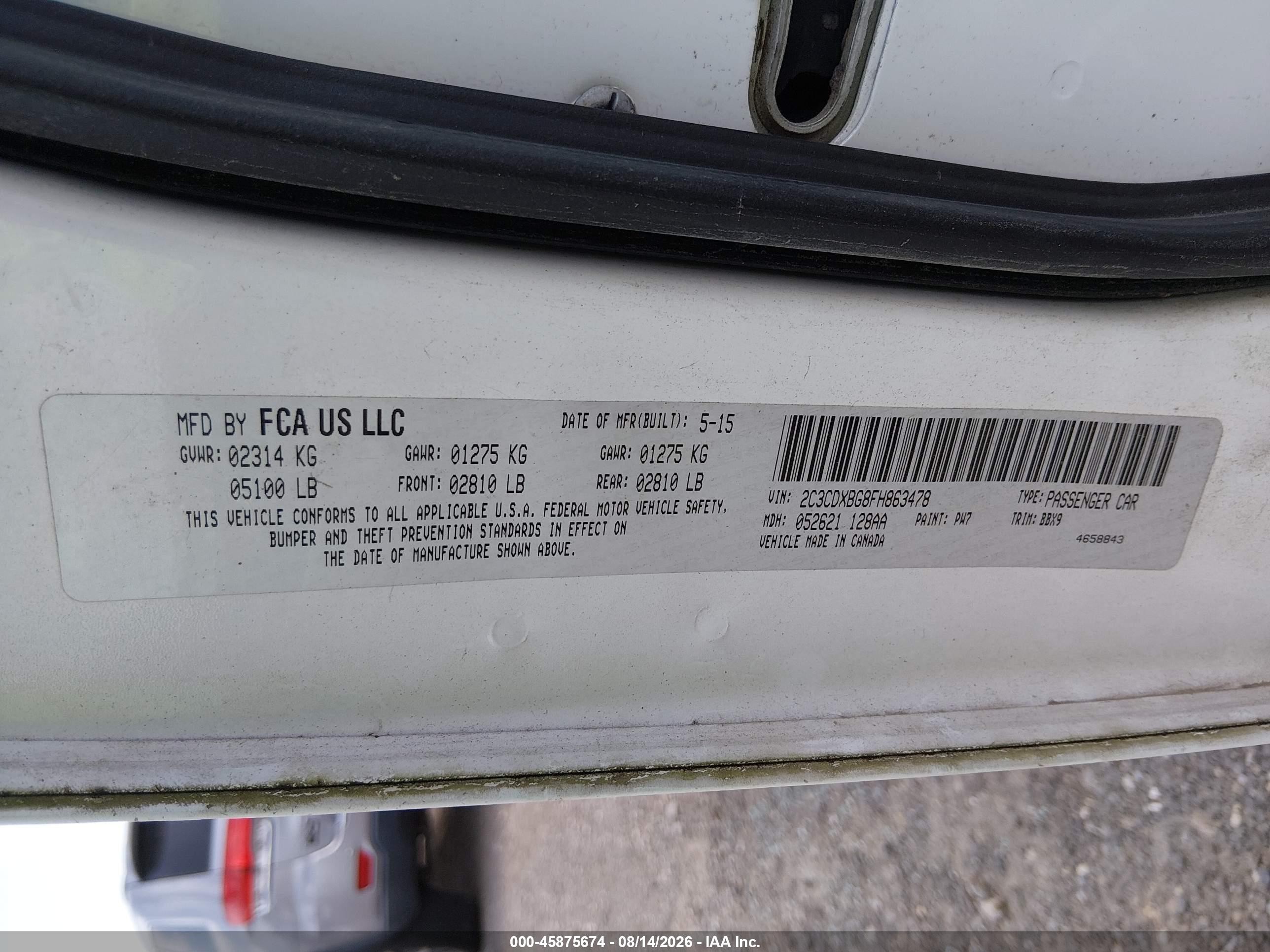 2015 Dodge Charger Se White vin: 2C3CDXBG8FH863478