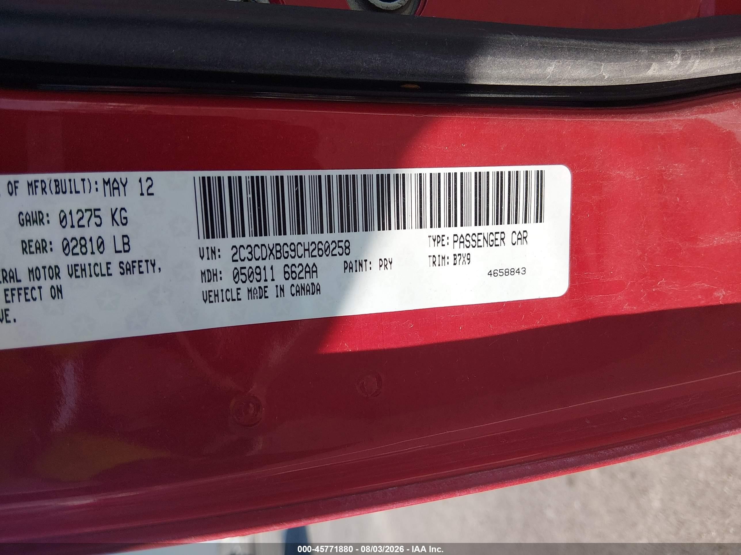 2012 Dodge Charger Se Red vin: 2C3CDXBG9CH260258