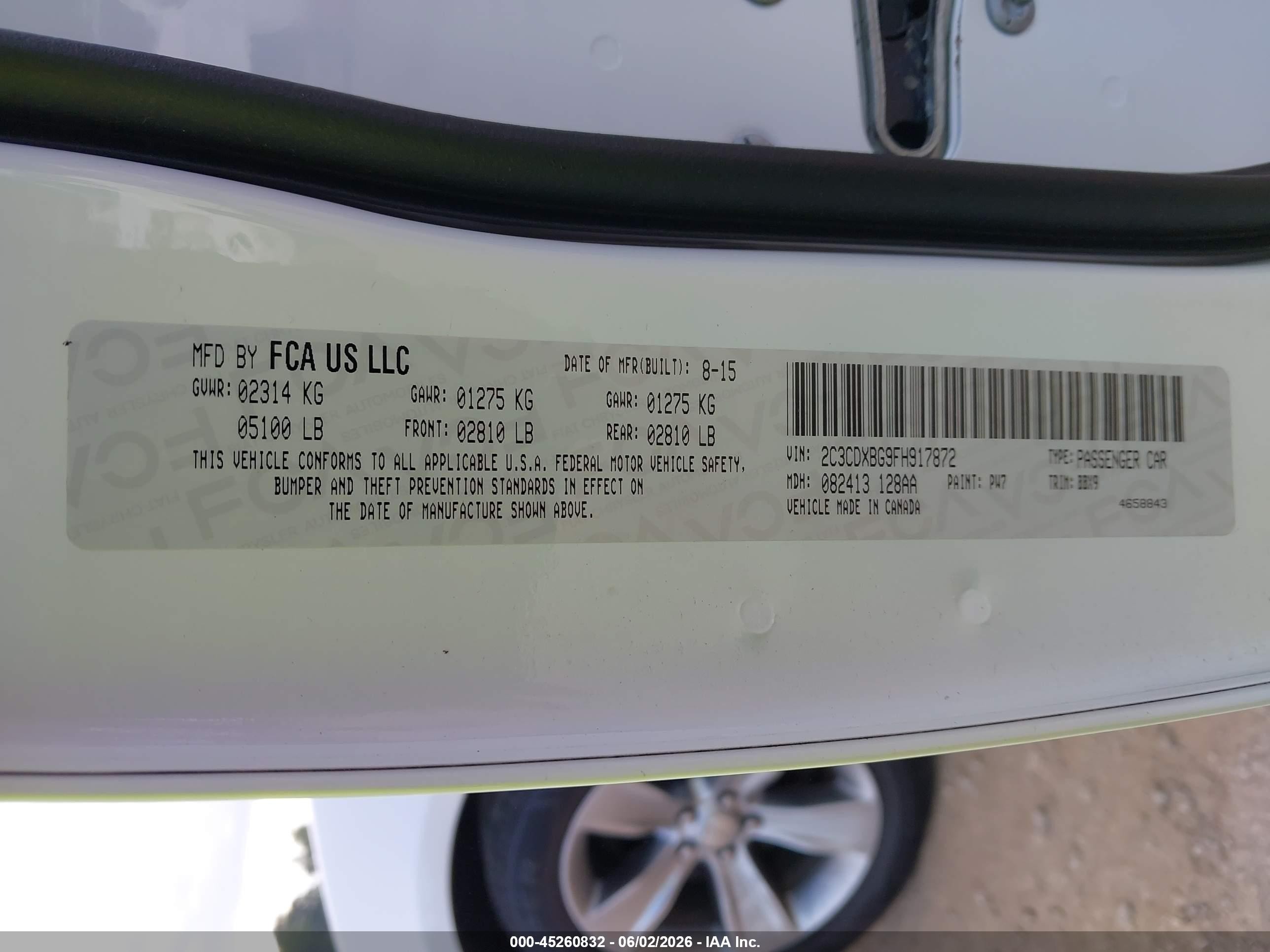 2015 Dodge Charger Se White vin: 2C3CDXBG9FH917872