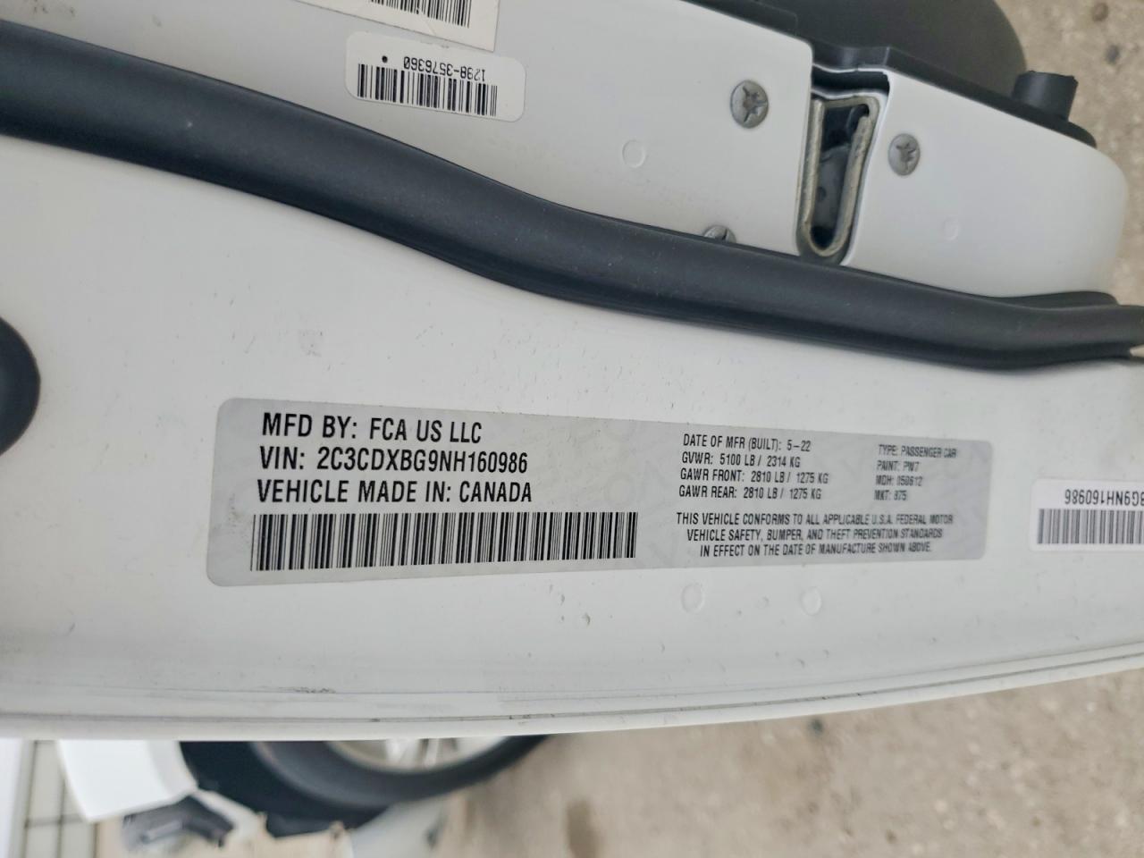 2022 Dodge Charger Sxt White vin: 2C3CDXBG9NH160986