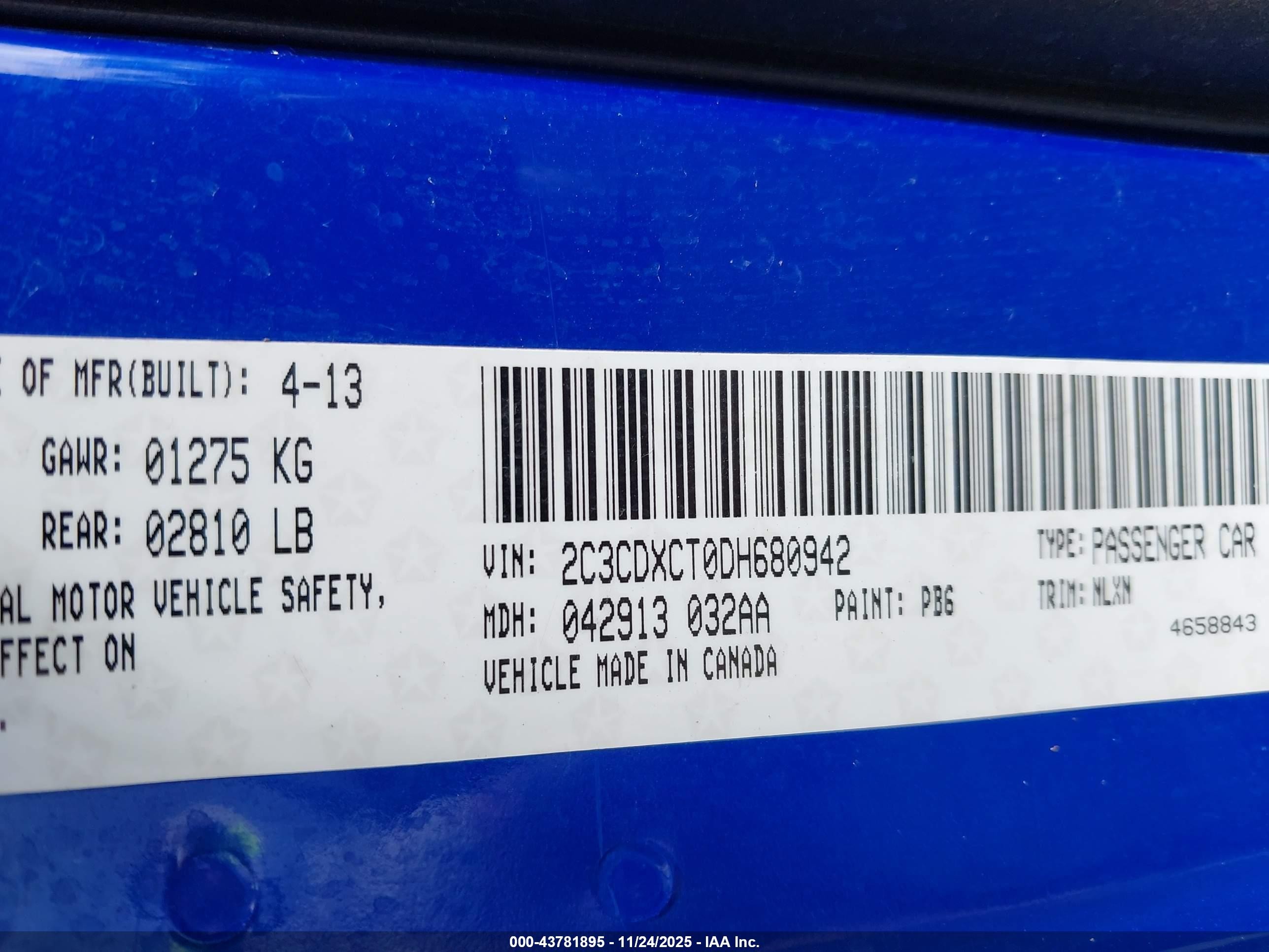 2013 Dodge Charger Road/track Blue vin: 2C3CDXCT0DH680942
