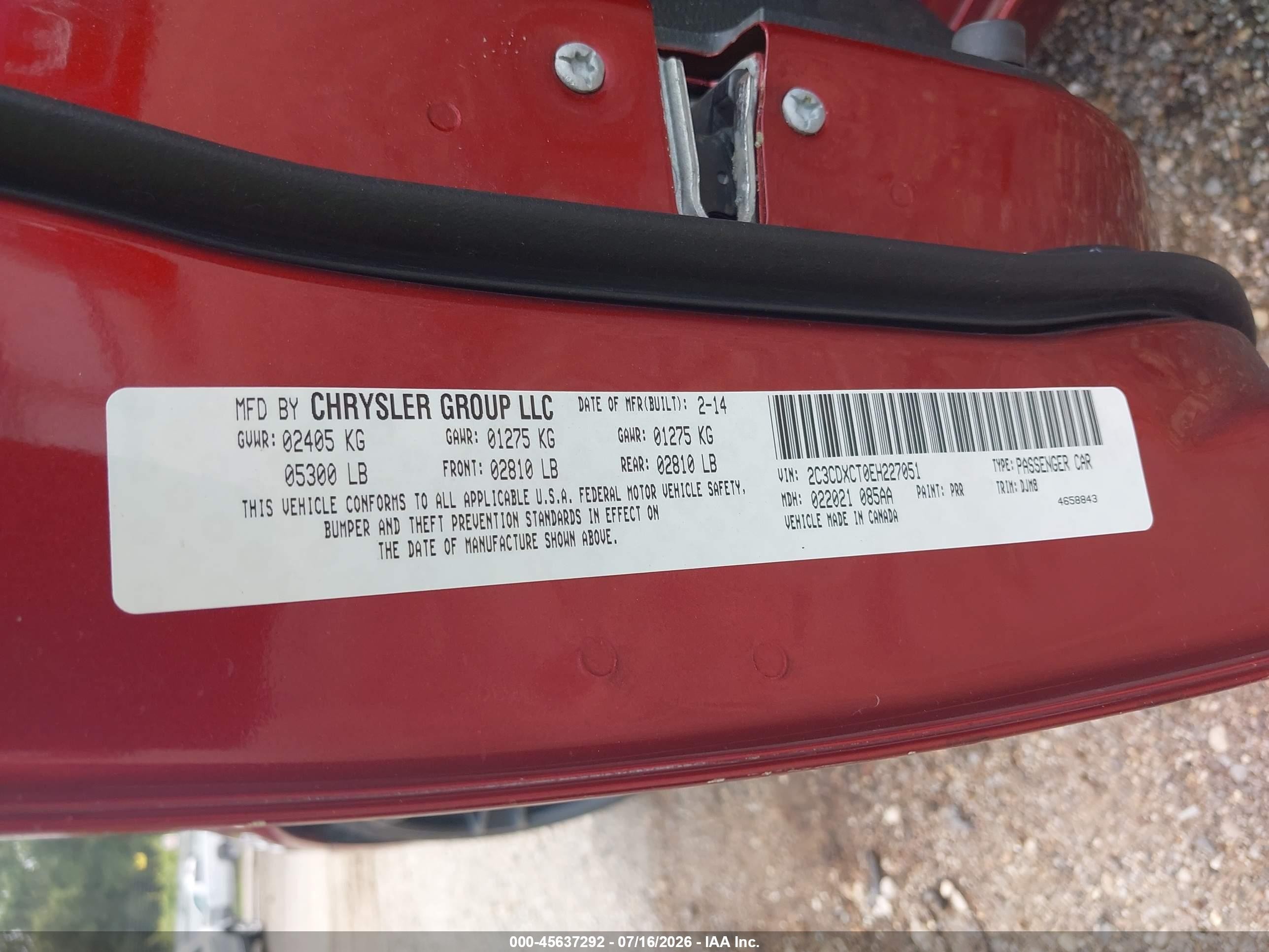 2014 Dodge Charger R/t 100th Anniversary Burgundy vin: 2C3CDXCT0EH227051