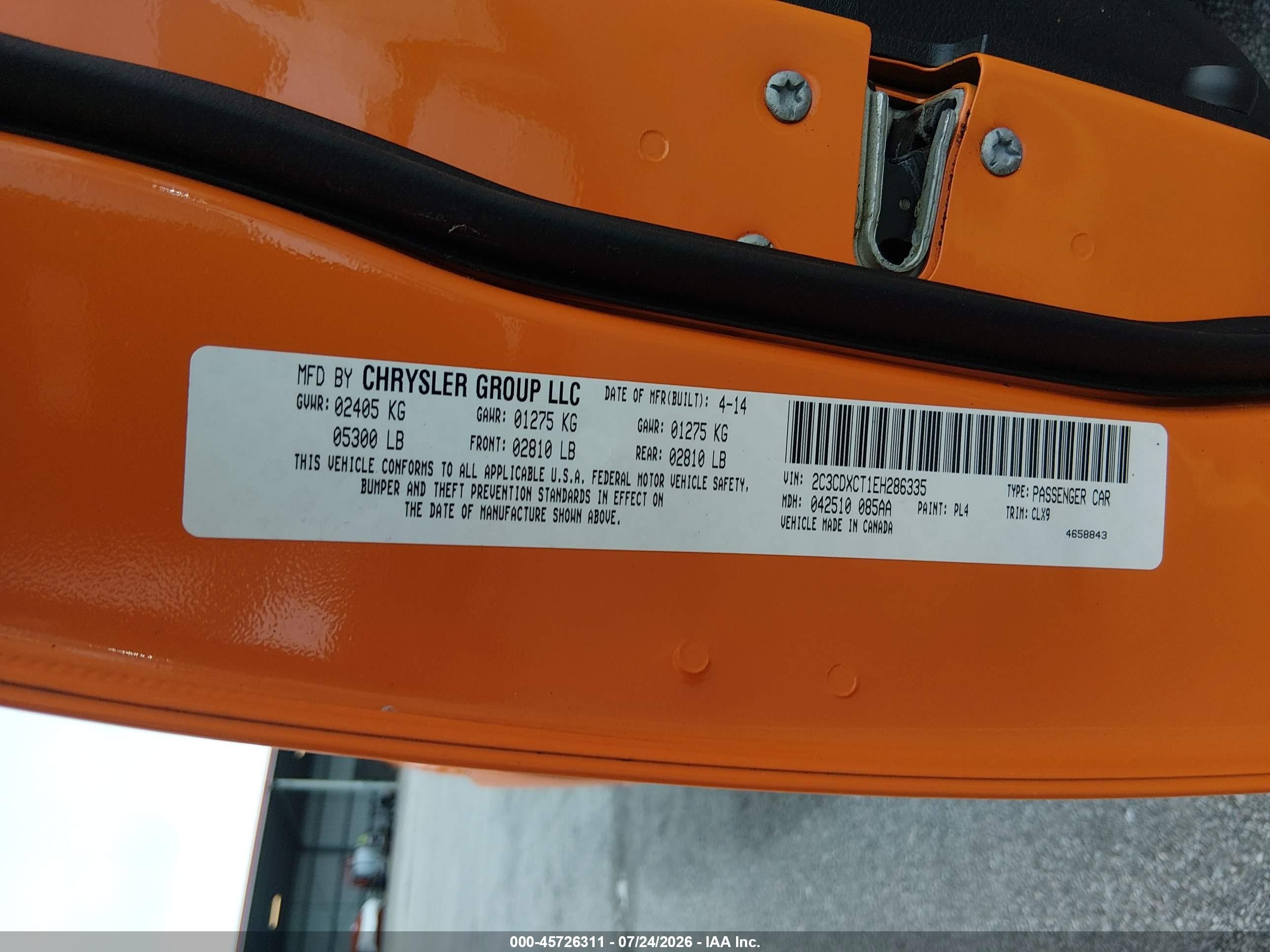 2014 Dodge Charger R/t Plus Оранжевый vin: 2C3CDXCT1EH286335