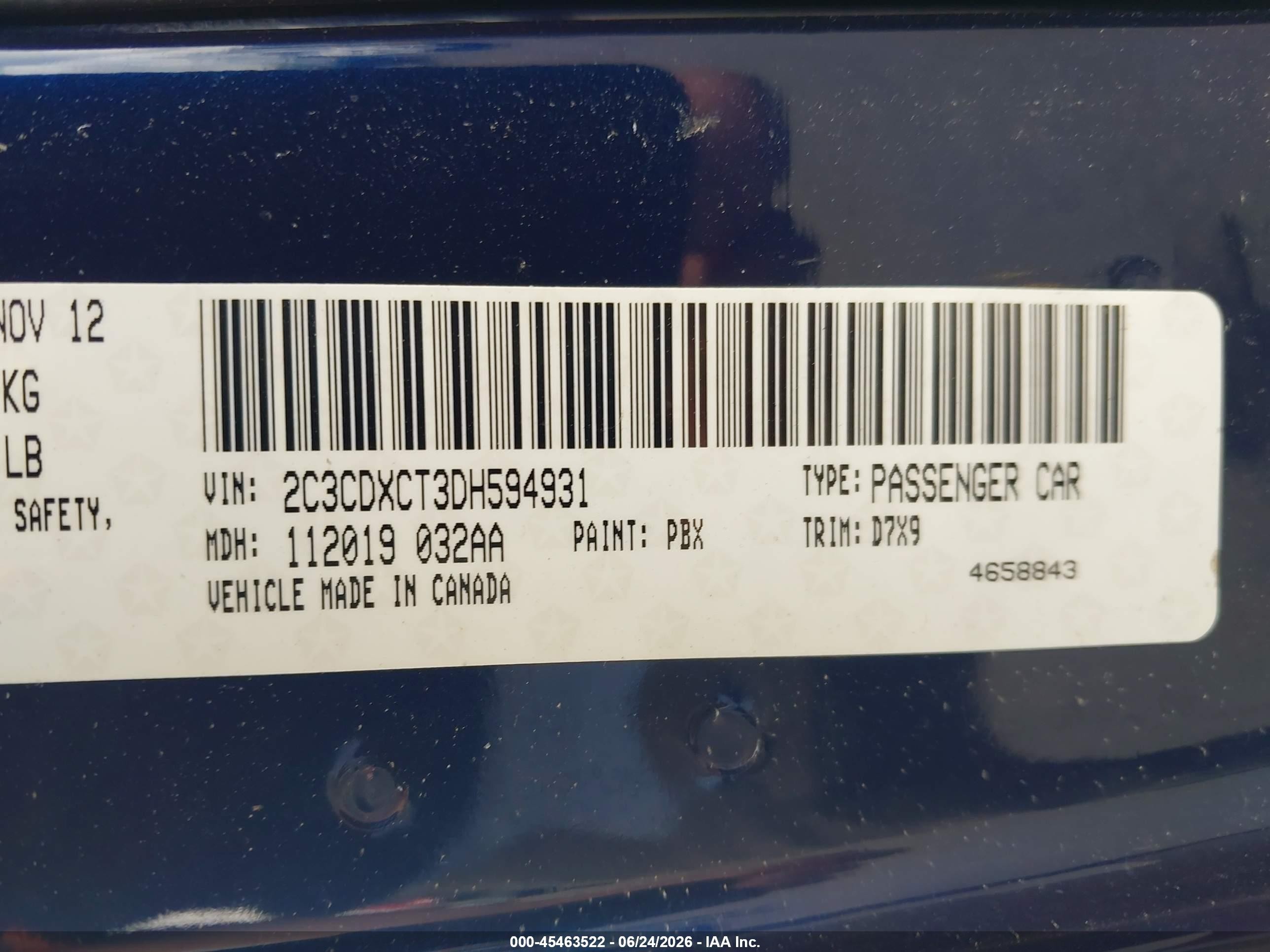 2013 Dodge Charger R/t Blue vin: 2C3CDXCT3DH594931