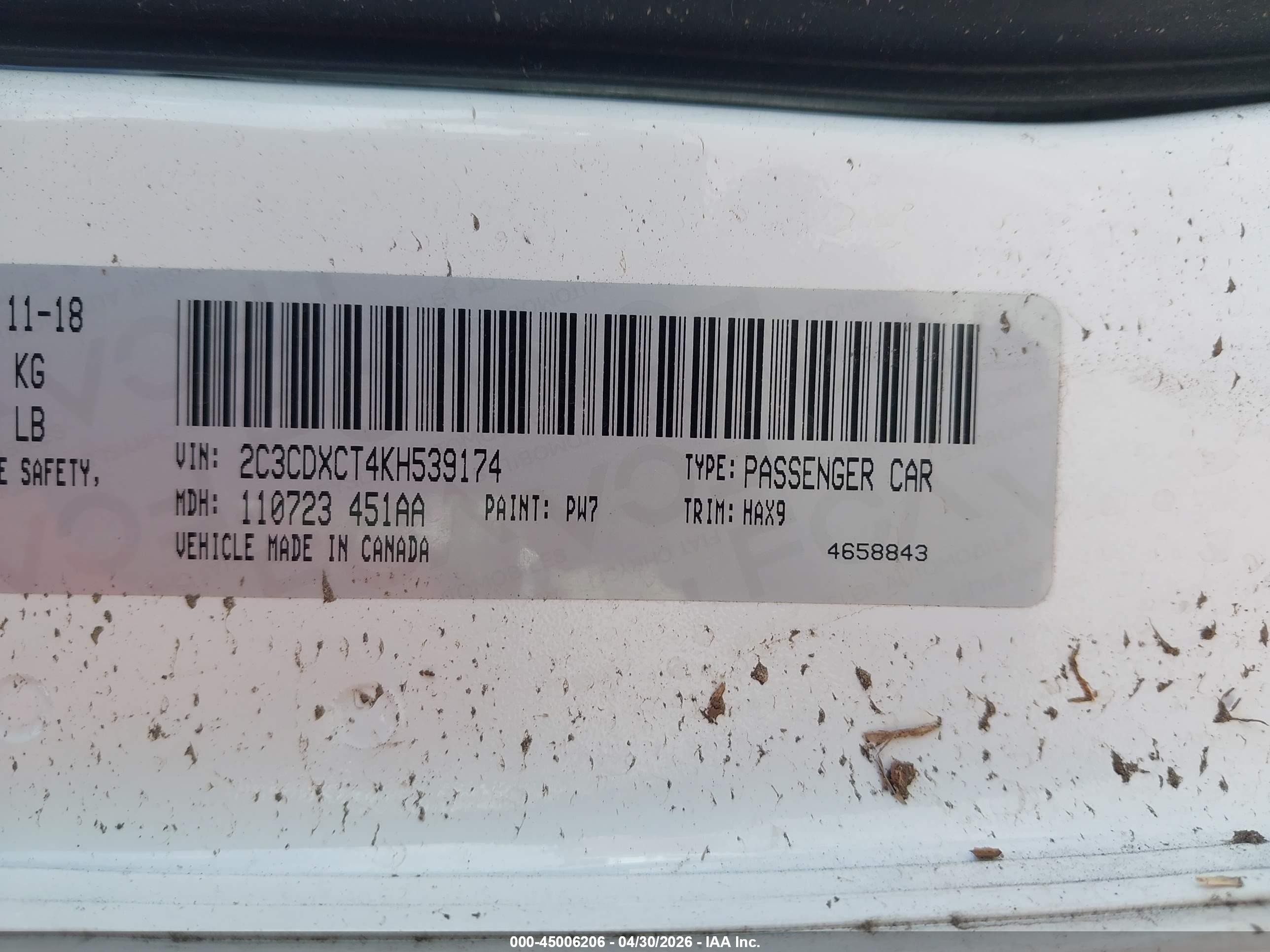 2019 Dodge Charger R/t Rwd White vin: 2C3CDXCT4KH539174
