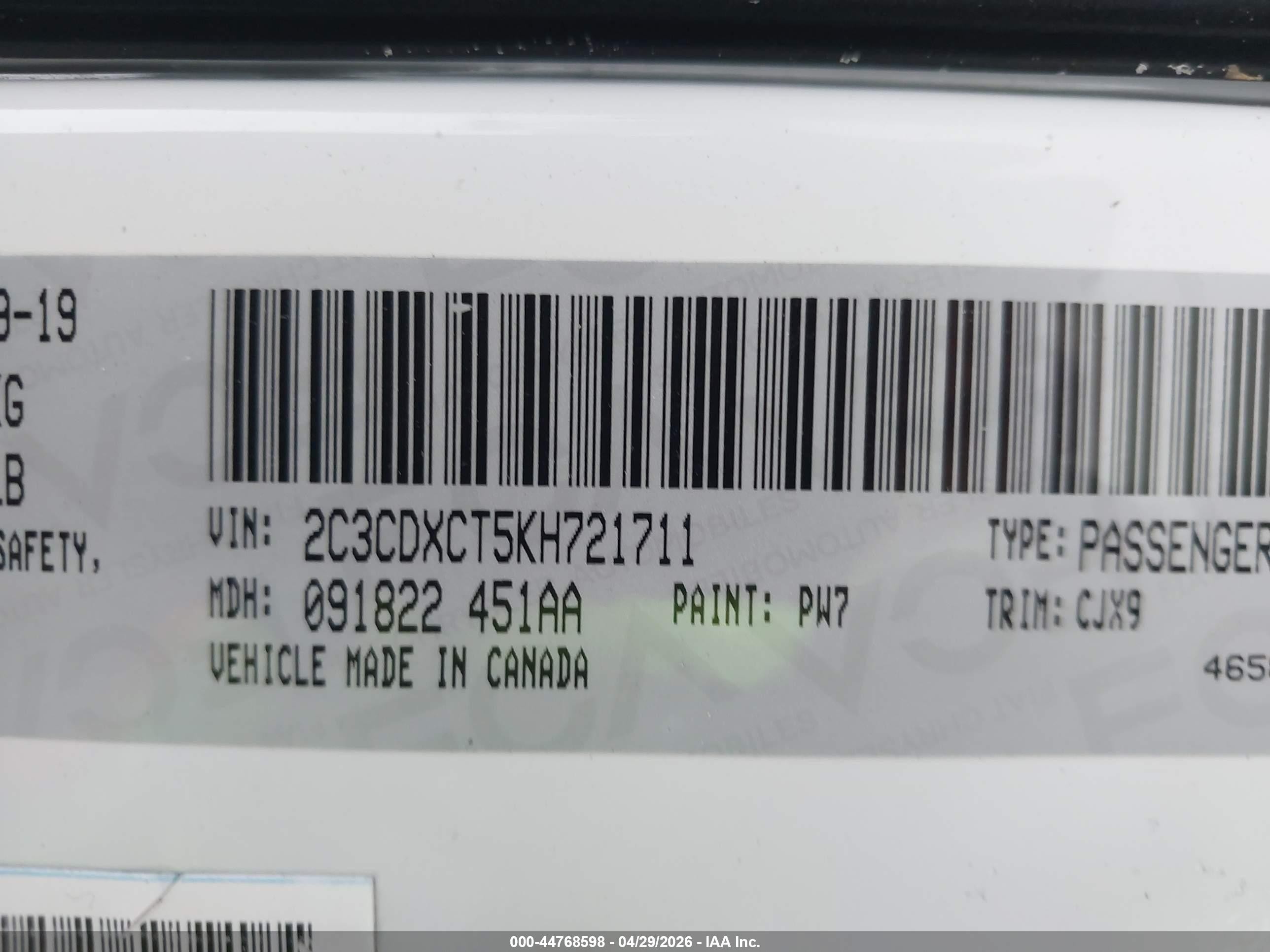 2019 Dodge Charger R/t Rwd White vin: 2C3CDXCT5KH721711