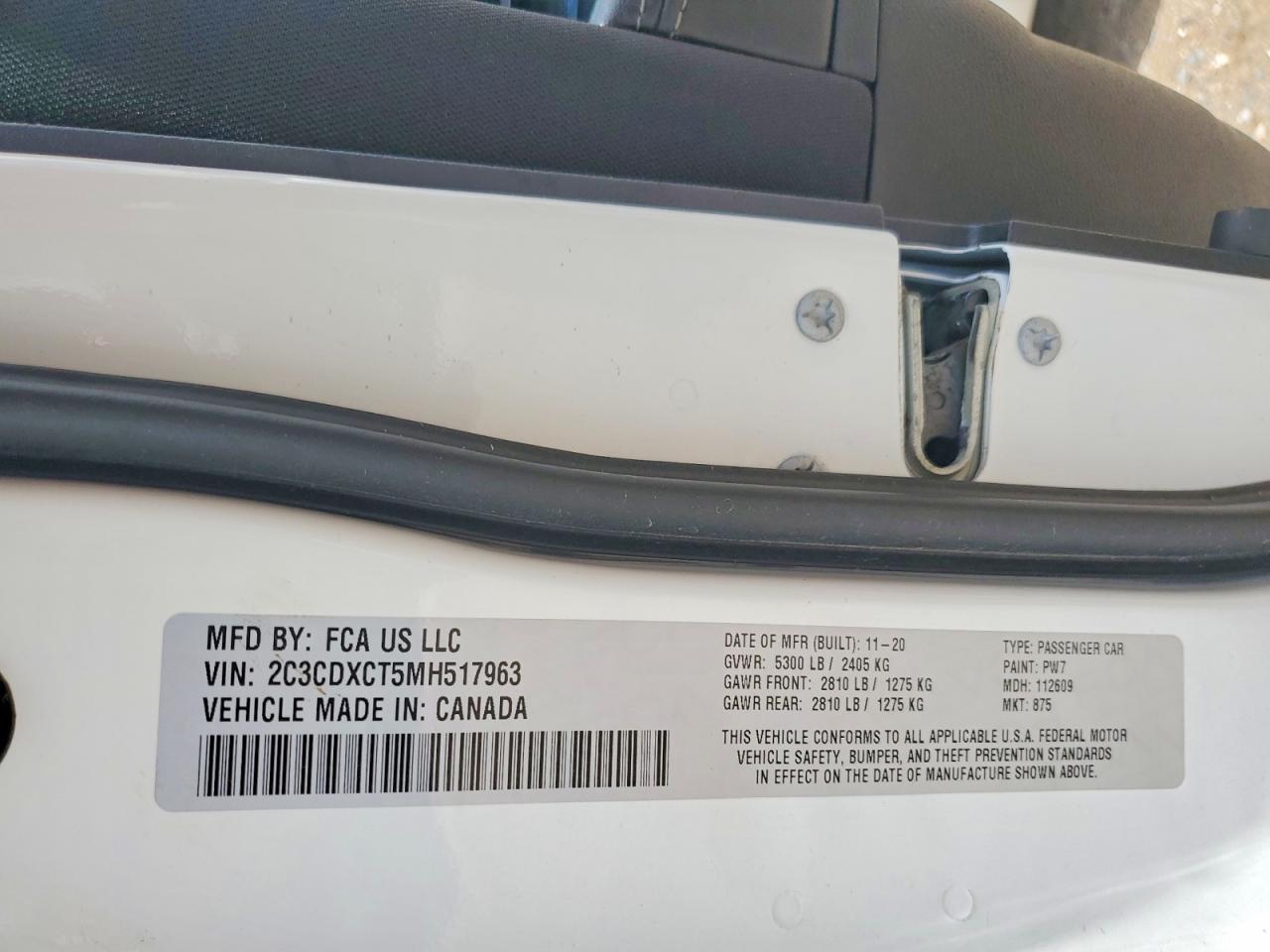 2021 Dodge Charger R White vin: 2C3CDXCT5MH517963