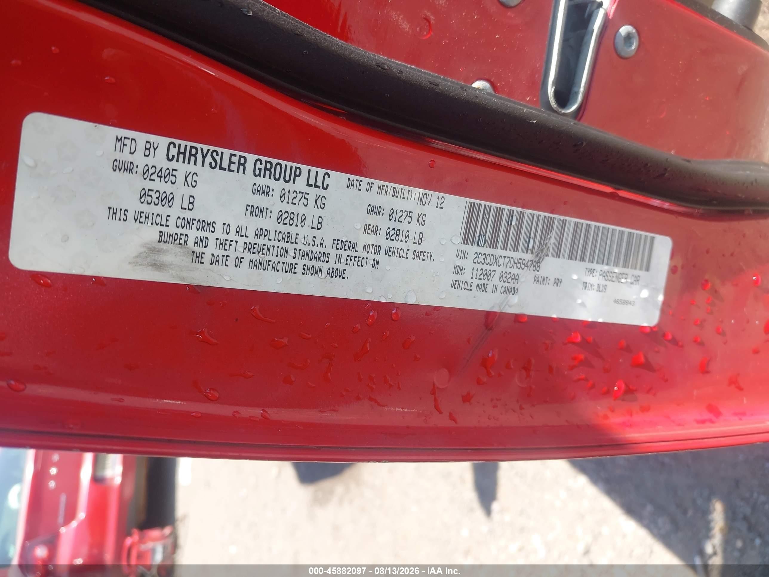 2013 Dodge Charger R/t Plus Red vin: 2C3CDXCT7DH594768