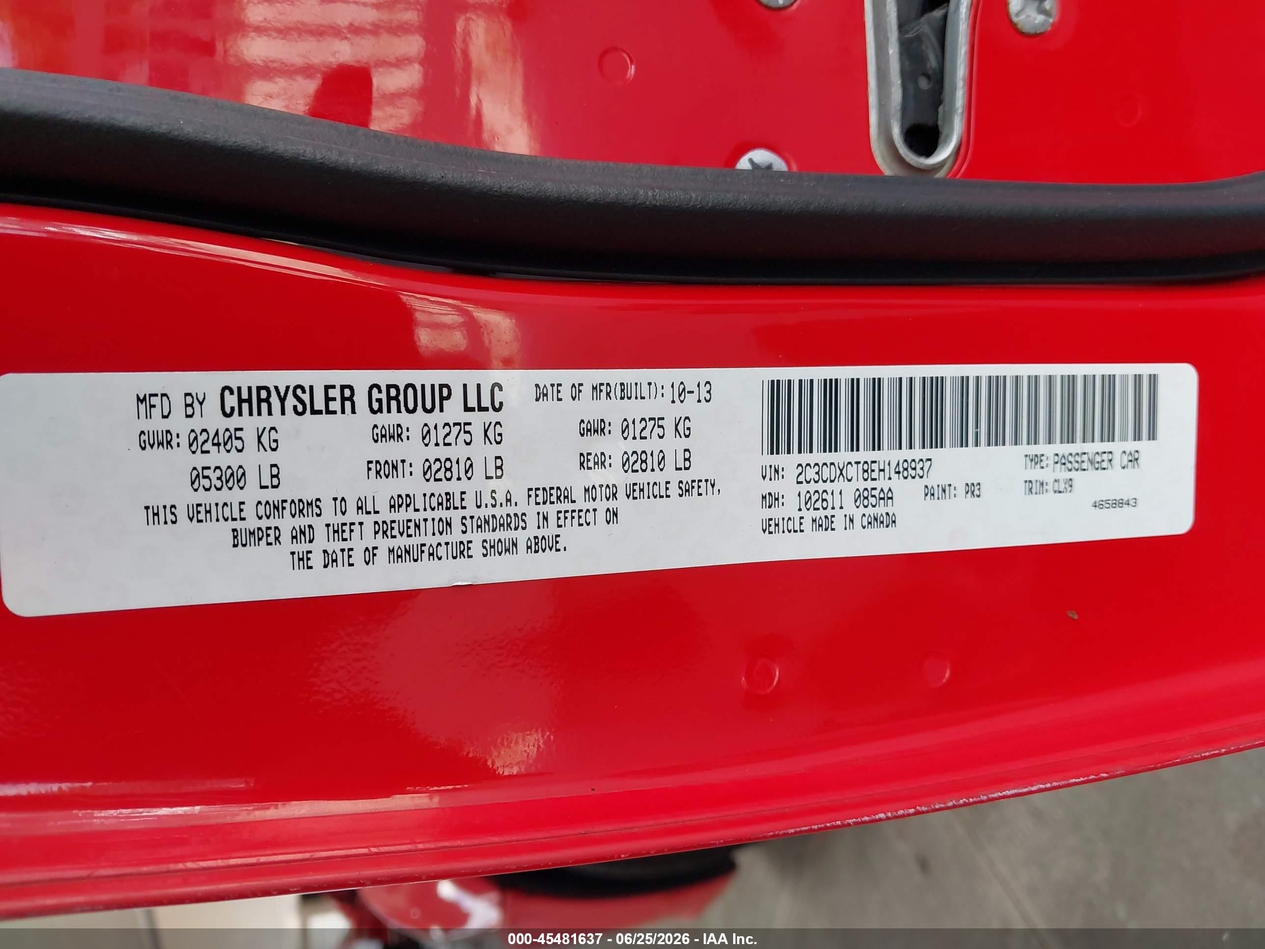 2014 Dodge Charger R/t Max Red vin: 2C3CDXCT8EH148937