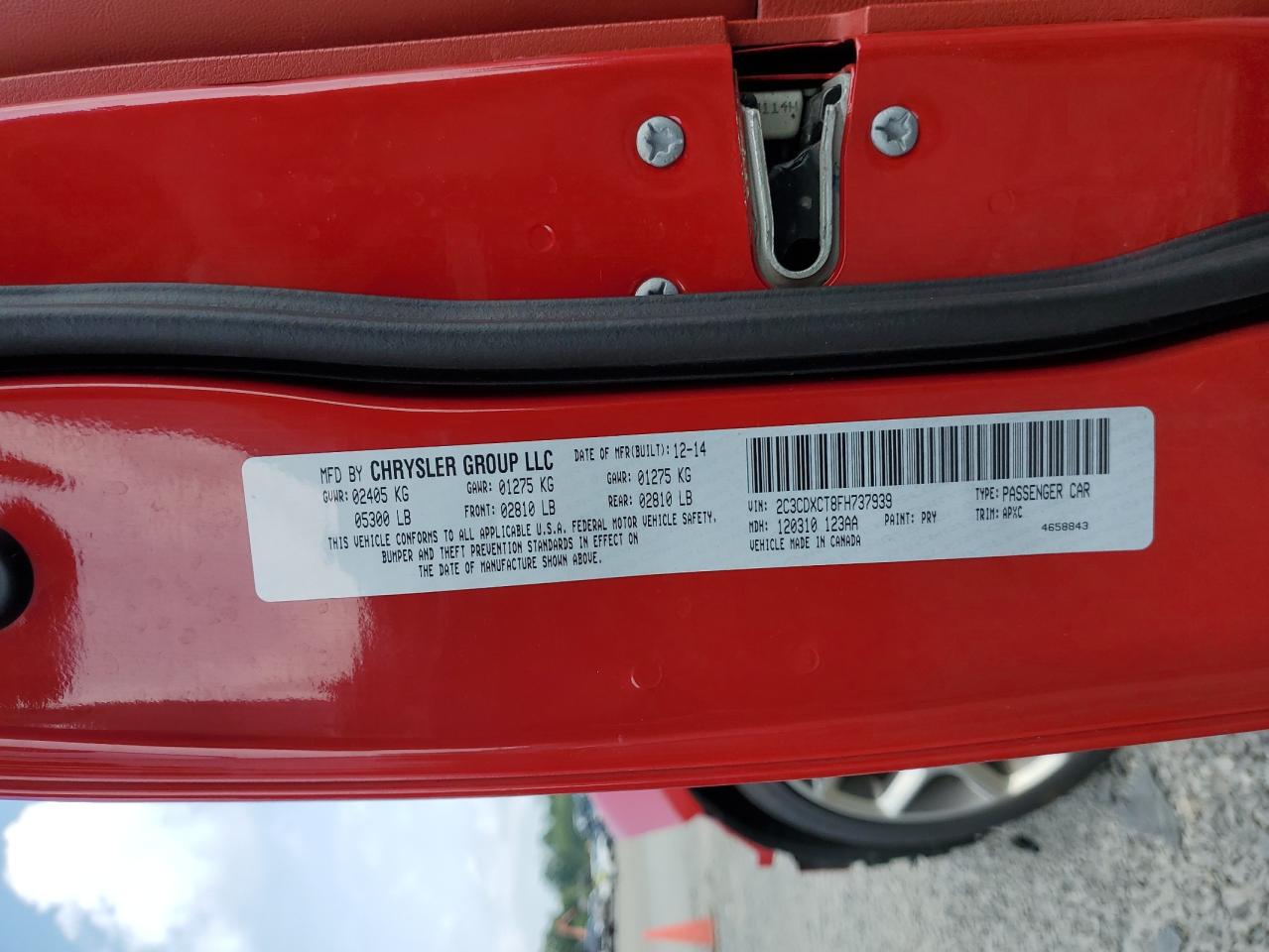 2015 Dodge Charger R/t Red vin: 2C3CDXCT8FH737939