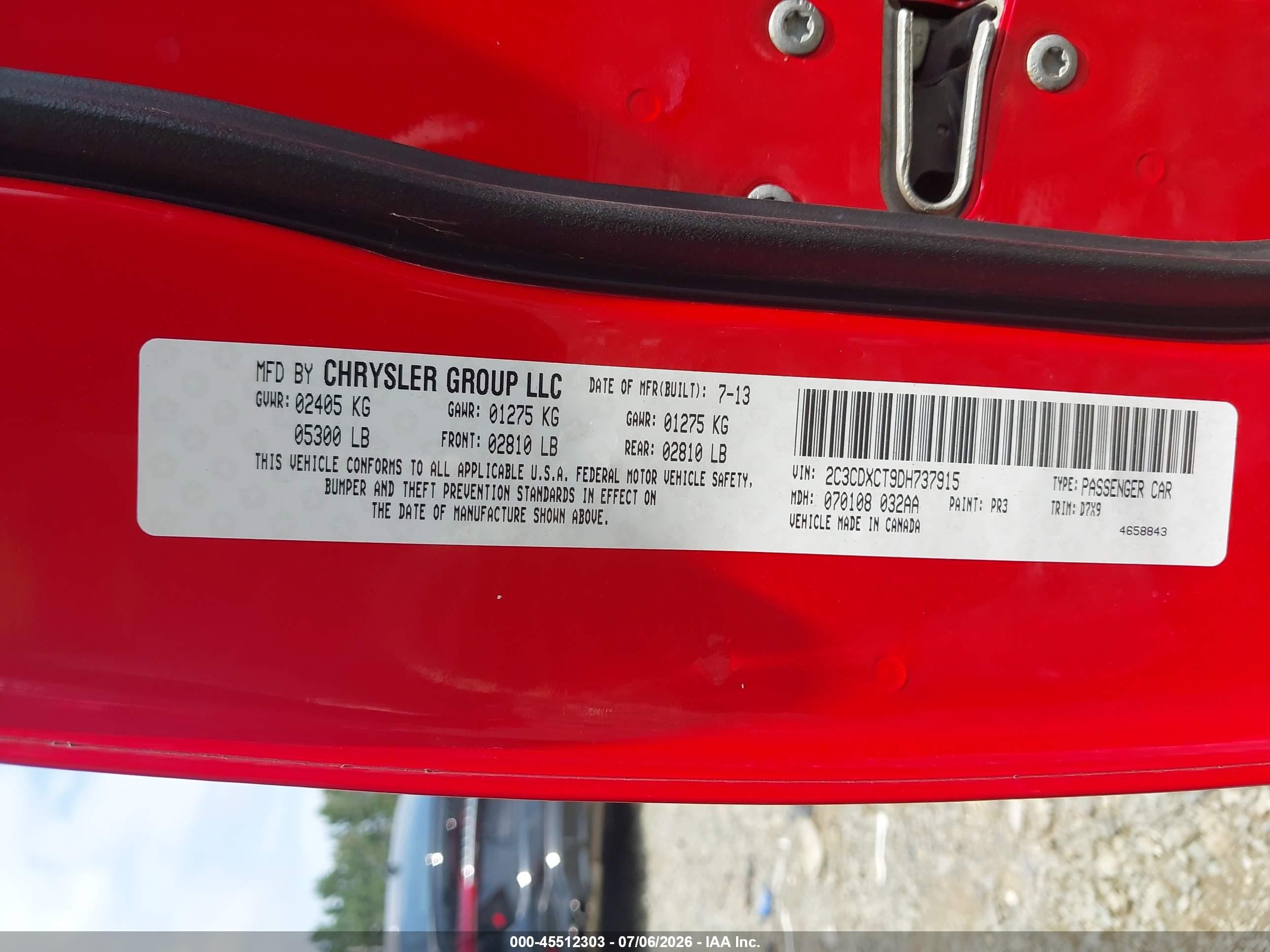 2013 Dodge Charger R/t Red vin: 2C3CDXCT9DH737915