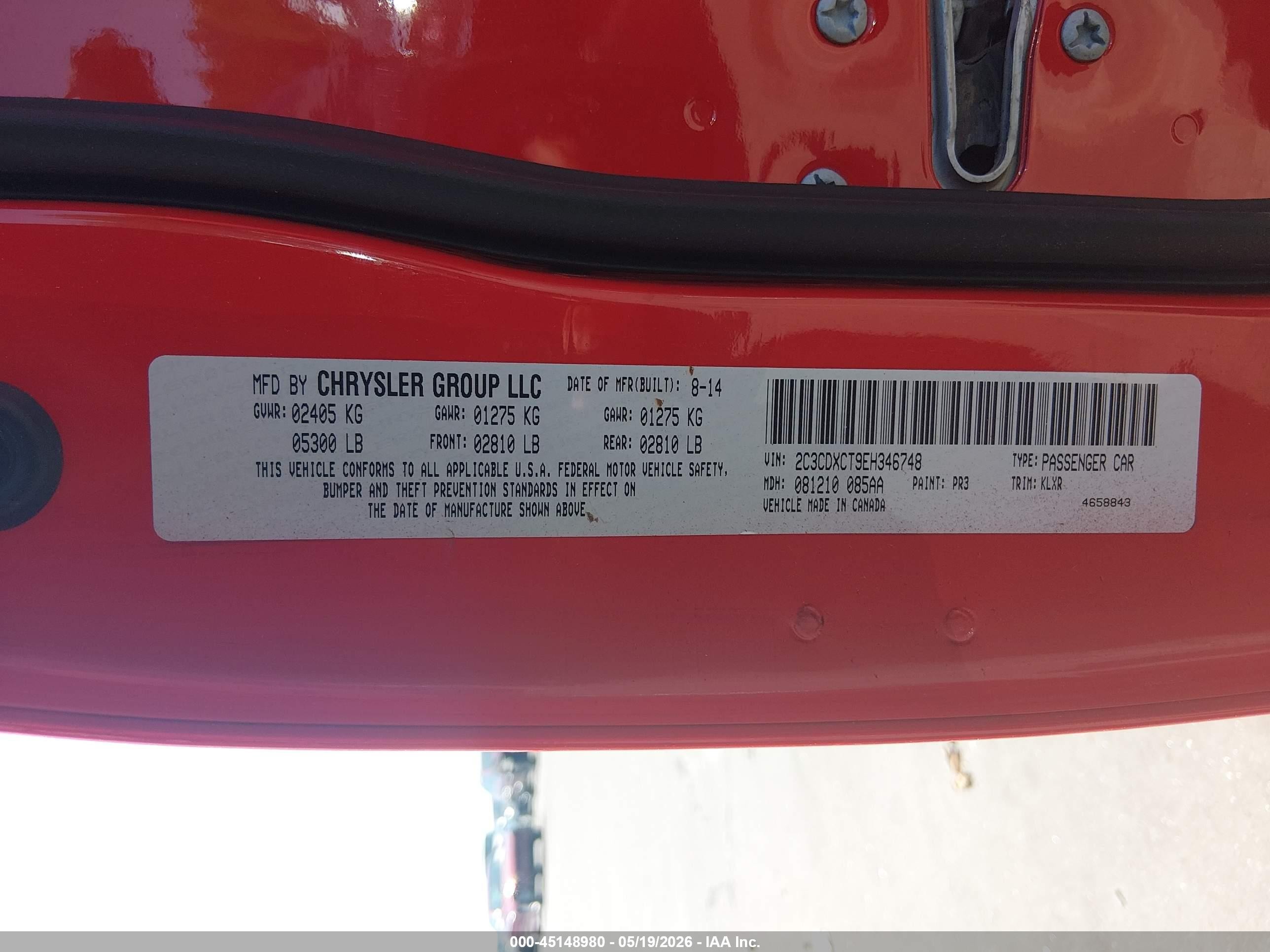 2014 Dodge Charger Road/track Red vin: 2C3CDXCT9EH346748