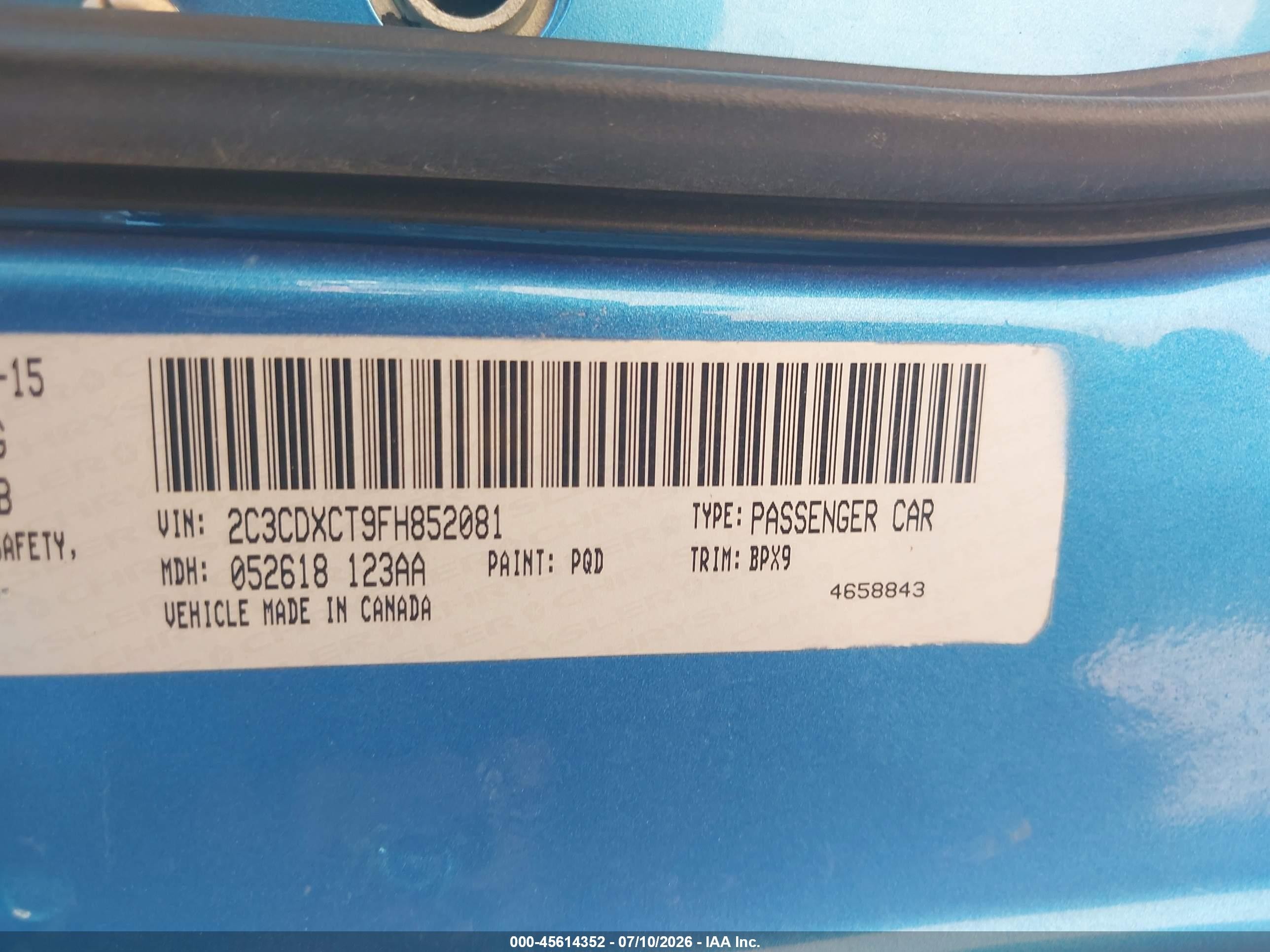 2015 Dodge Charger R/t Blue vin: 2C3CDXCT9FH852081
