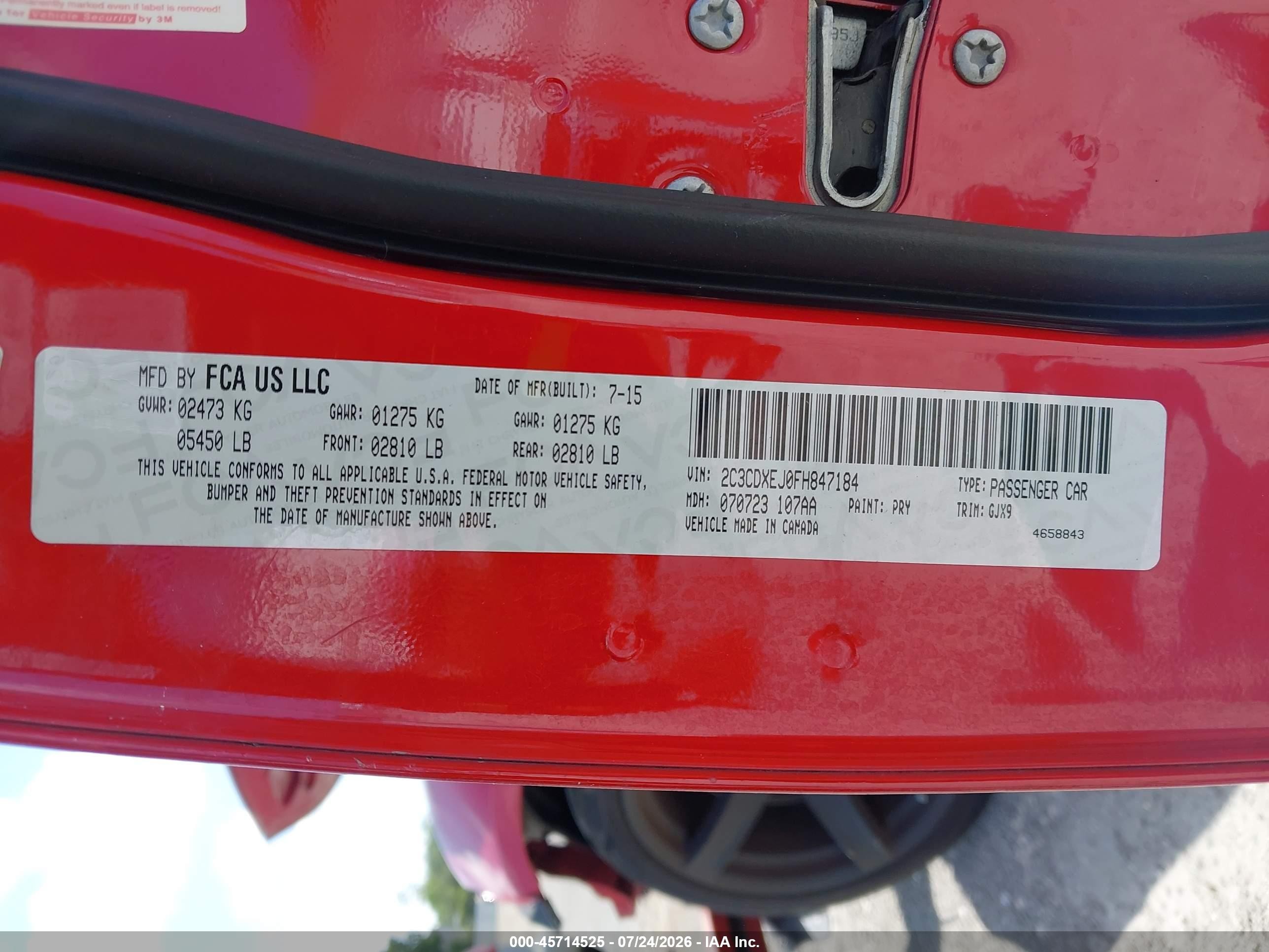 2015 Dodge Charger Srt 392 Red vin: 2C3CDXEJ0FH847184
