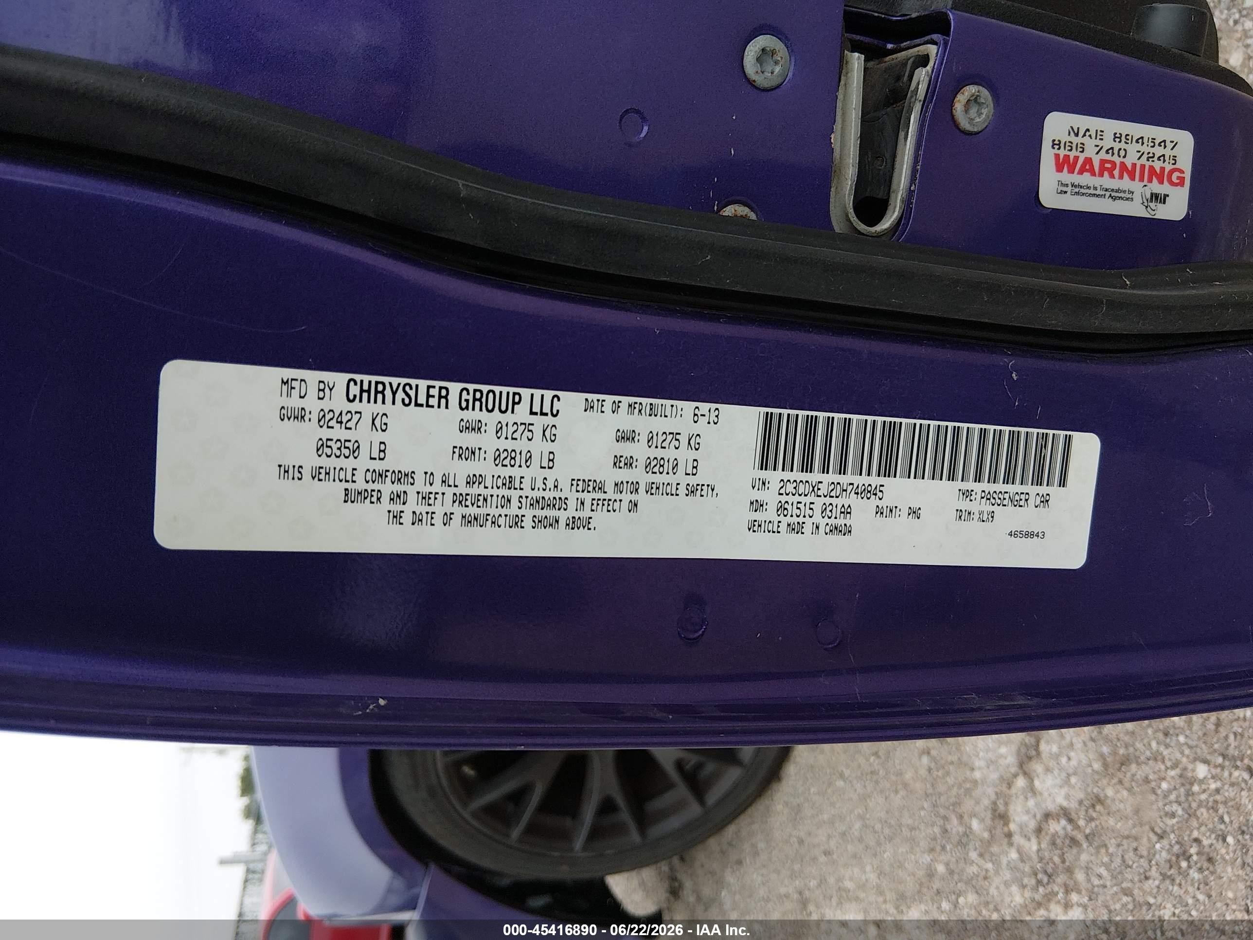2013 Dodge Charger Srt8 Purple vin: 2C3CDXEJ2DH740845