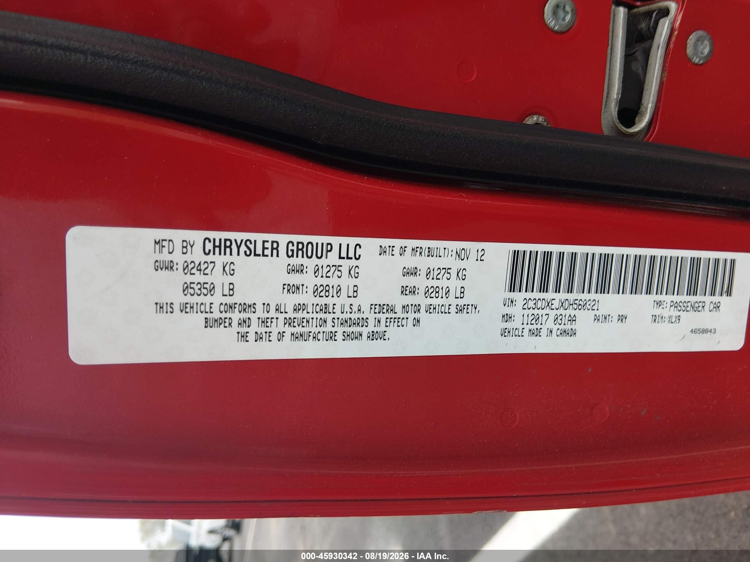 2013 Dodge Charger Srt8 Red vin: 2C3CDXEJXDH560321