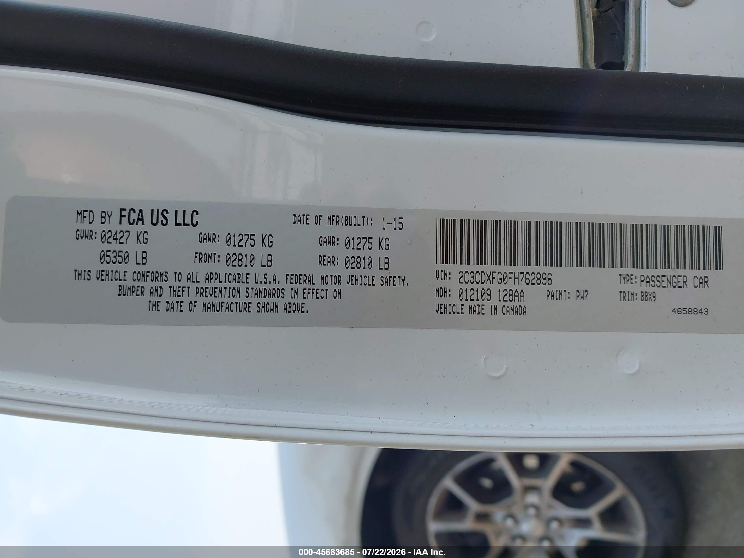 2015 Dodge Charger Se White vin: 2C3CDXFG0FH762896