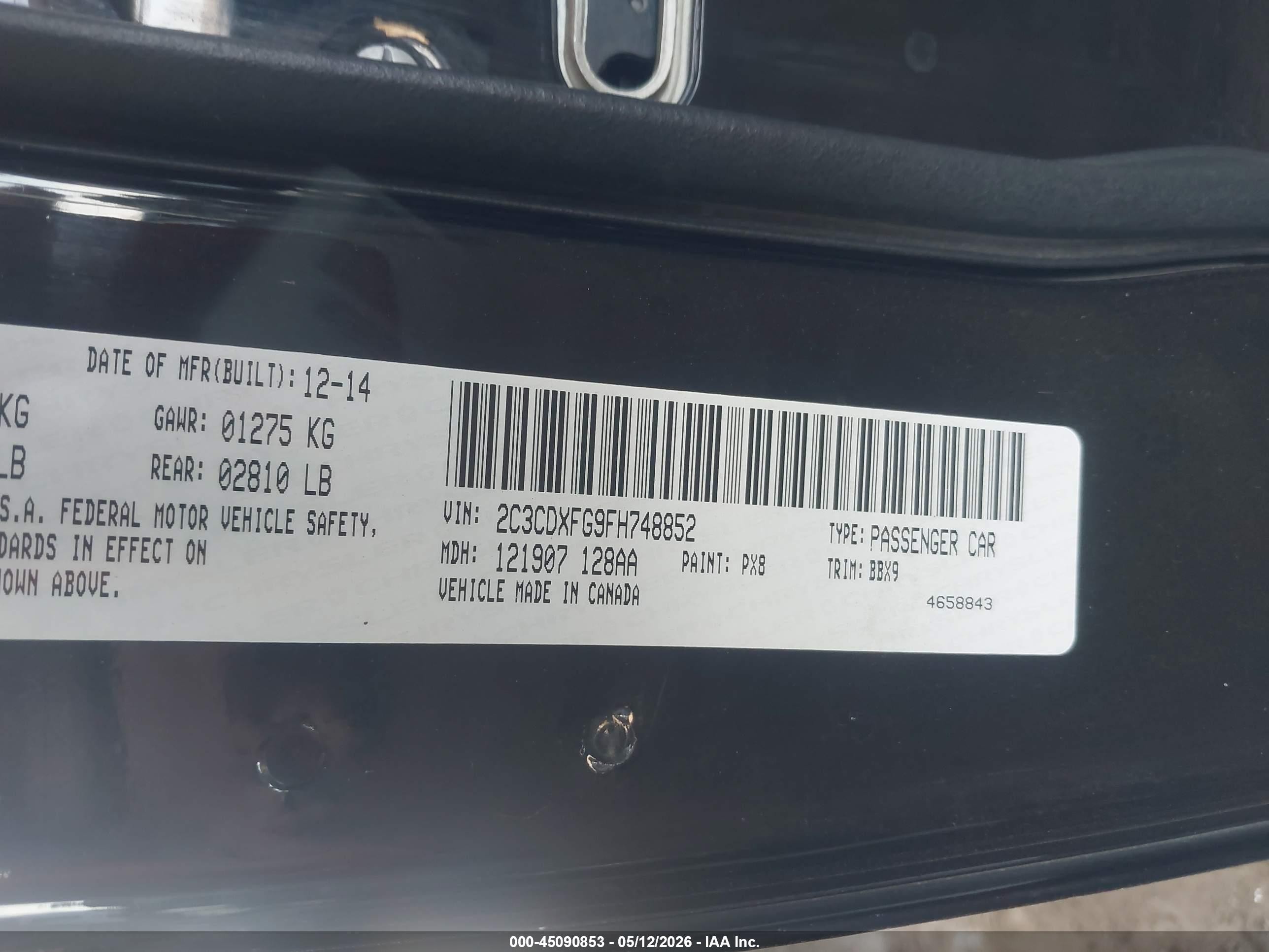 2015 Dodge Charger Se Черный vin: 2C3CDXFG9FH748852