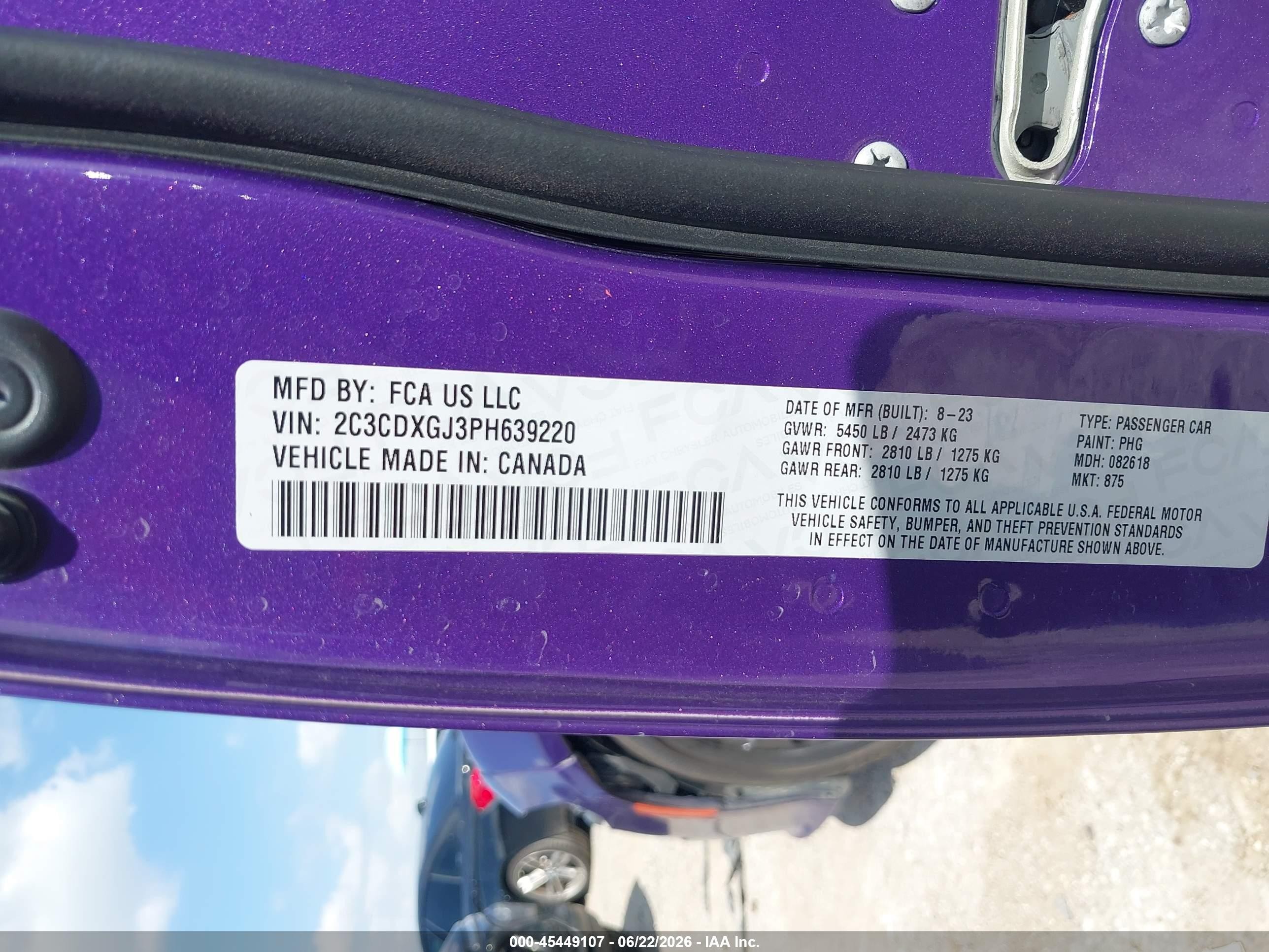 2023 Dodge Charger Scat Pack Purple vin: 2C3CDXGJ3PH639220