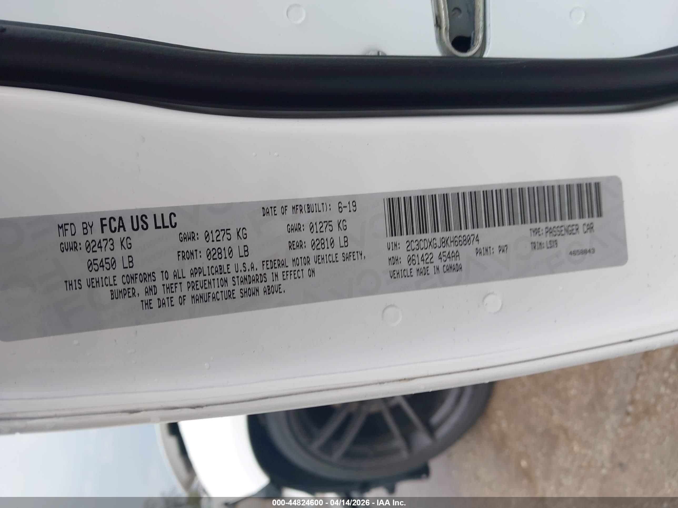 2019 Dodge Charger Scat Pack Rwd White vin: 2C3CDXGJ8KH668074