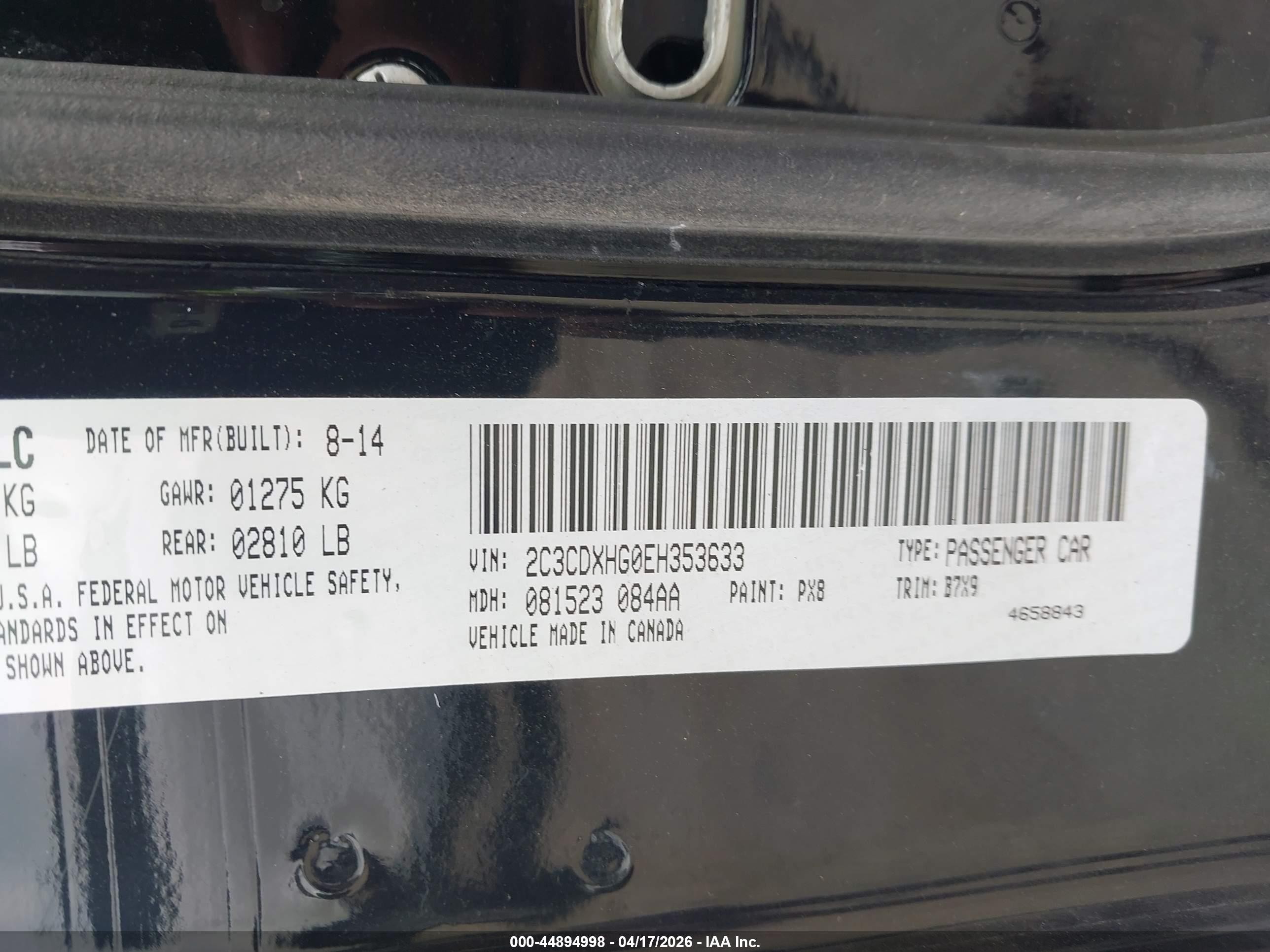 2014 Dodge Charger Sxt Black vin: 2C3CDXHG0EH353633