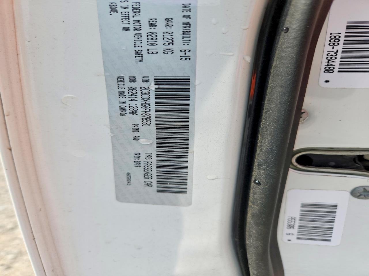 2015 Dodge Charger Sxt White vin: 2C3CDXHG0FH878581