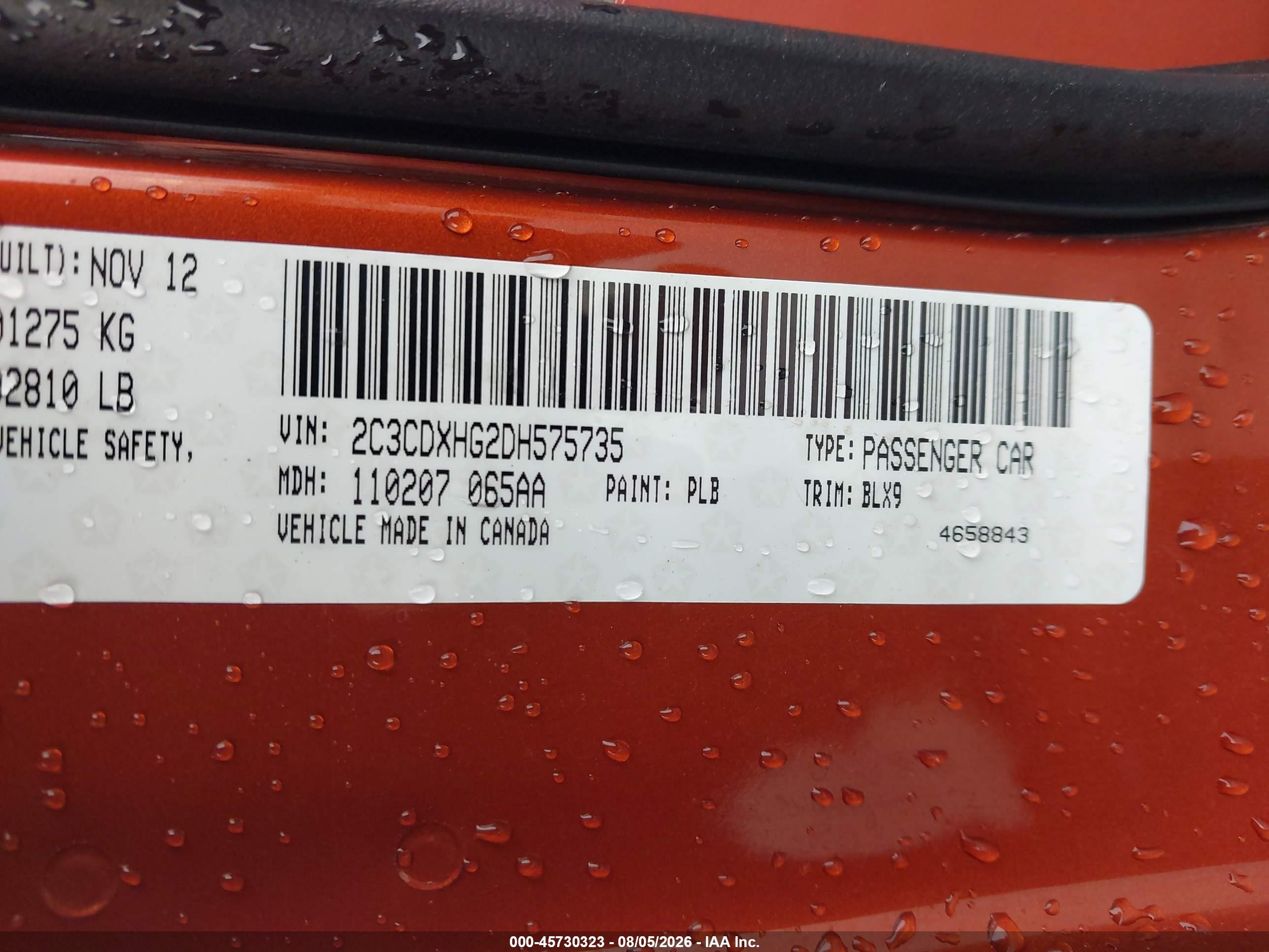 2013 Dodge Charger Sxt Plus Orange vin: 2C3CDXHG2DH575735