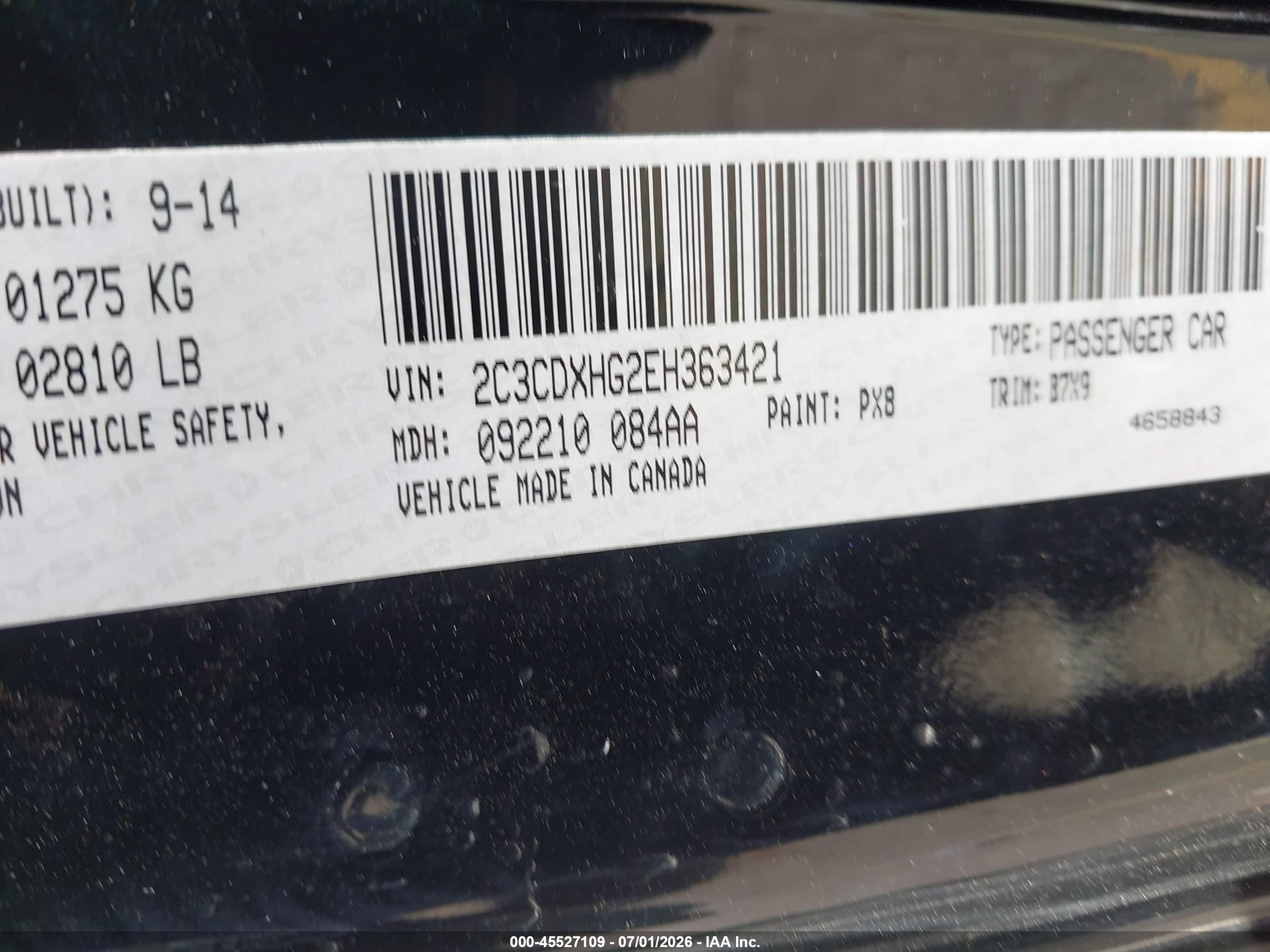 2014 Dodge Charger Sxt Black vin: 2C3CDXHG2EH363421