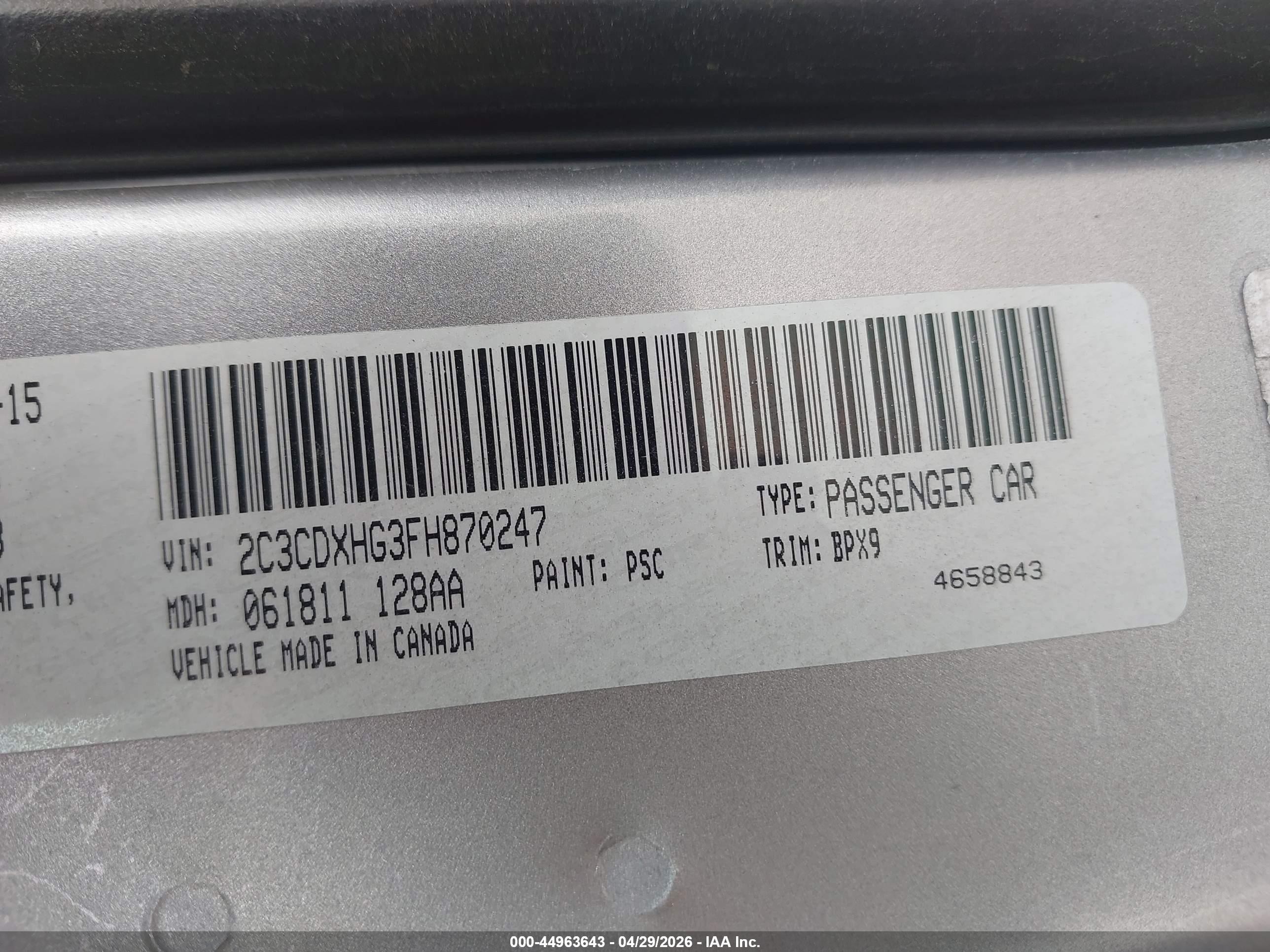 2015 Dodge Charger Sxt Gray vin: 2C3CDXHG3FH870247