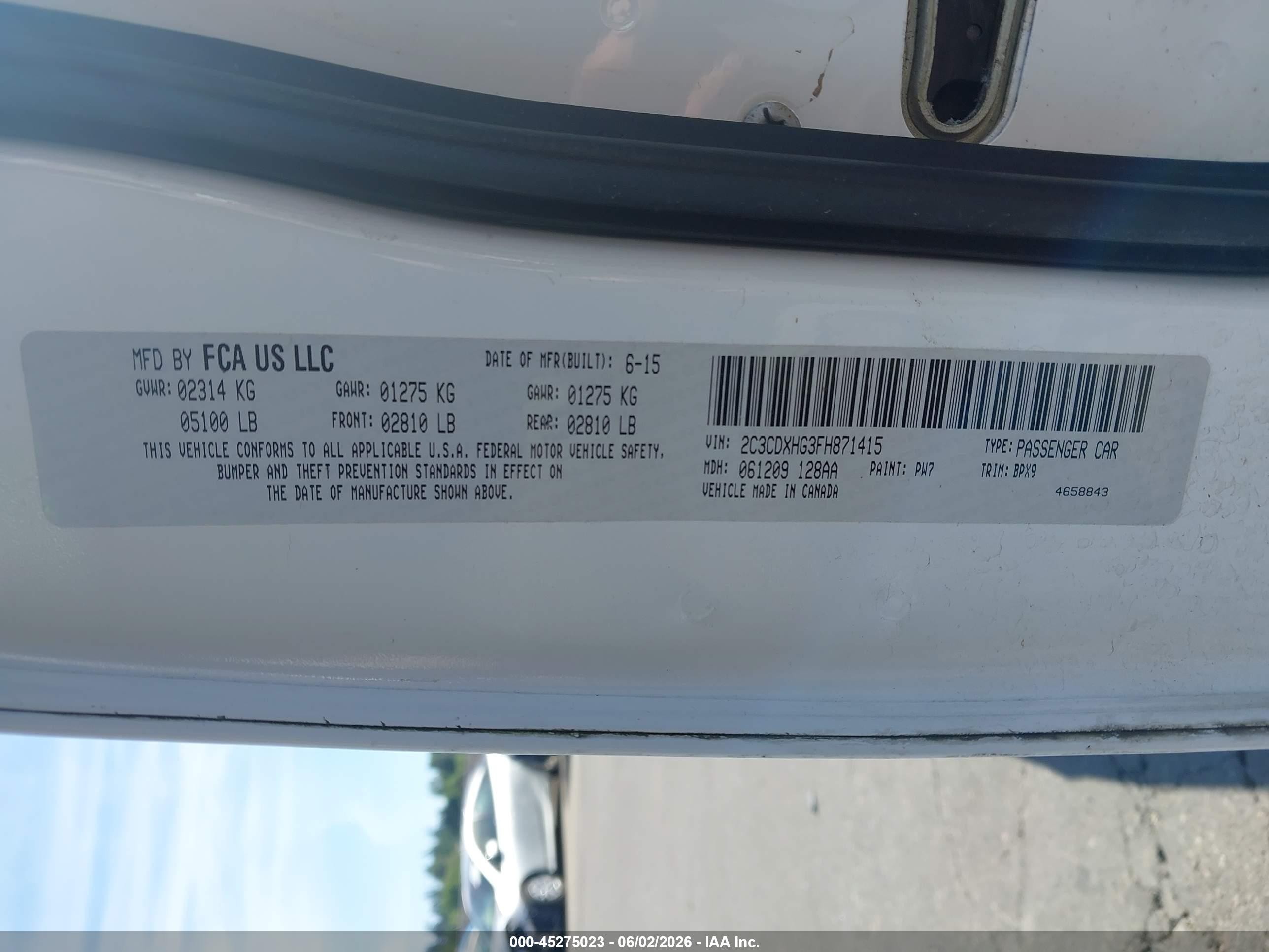 2015 Dodge Charger Sxt White vin: 2C3CDXHG3FH871415