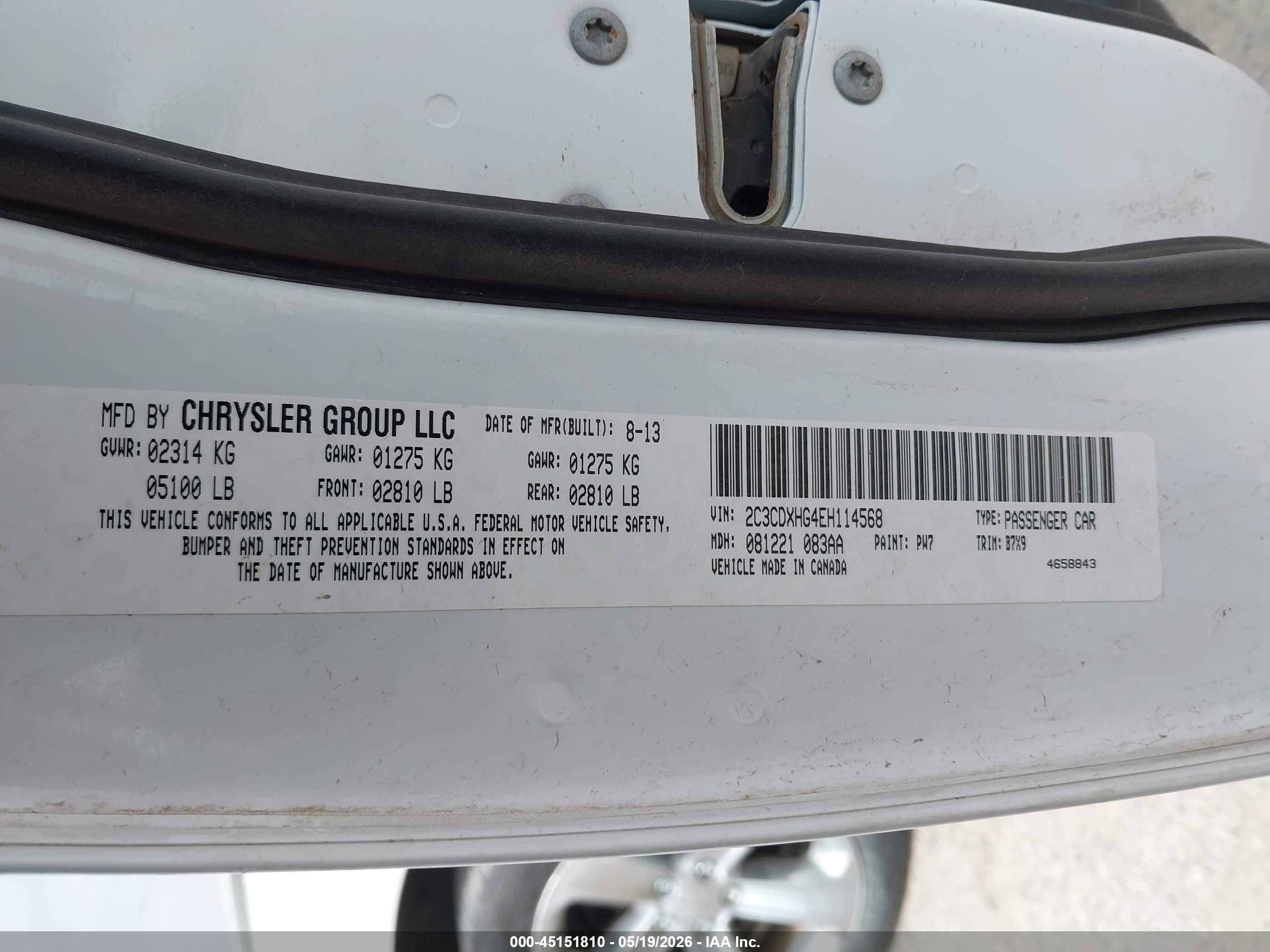 2014 Dodge Charger Sxt White vin: 2C3CDXHG4EH114568