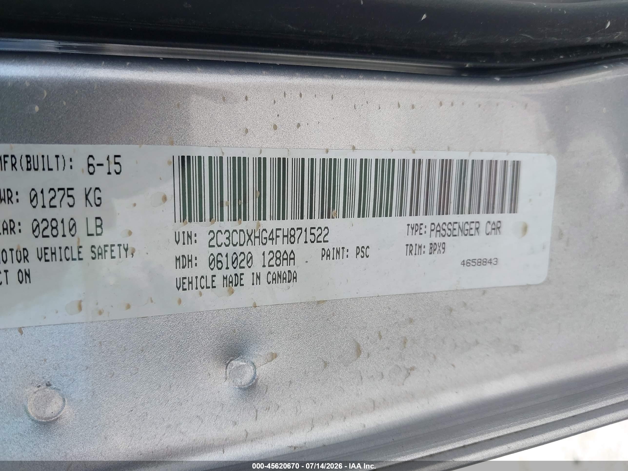 2015 Dodge Charger Sxt Silver vin: 2C3CDXHG4FH871522