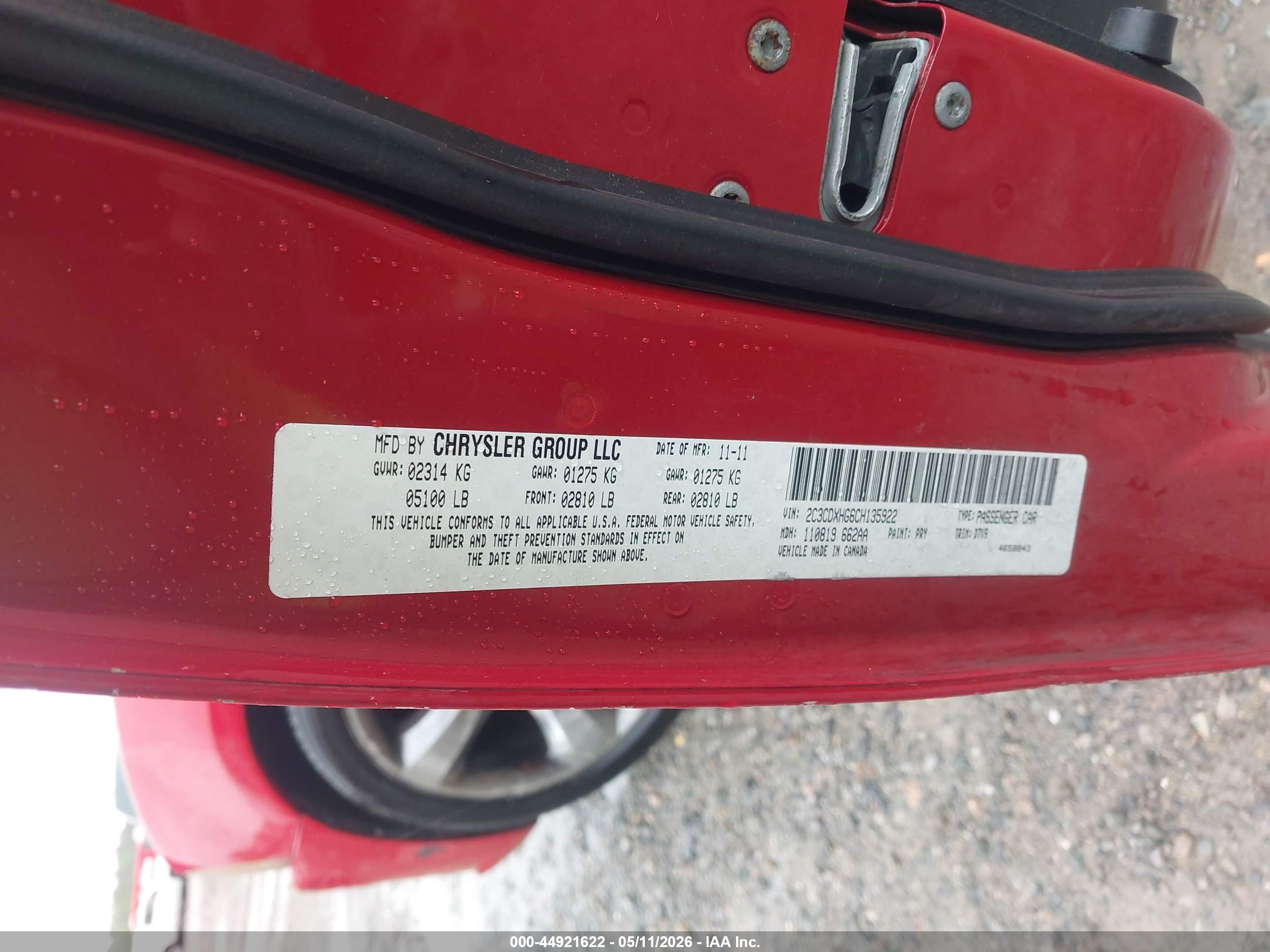 2012 Dodge Charger Sxt Red vin: 2C3CDXHG6CH135922