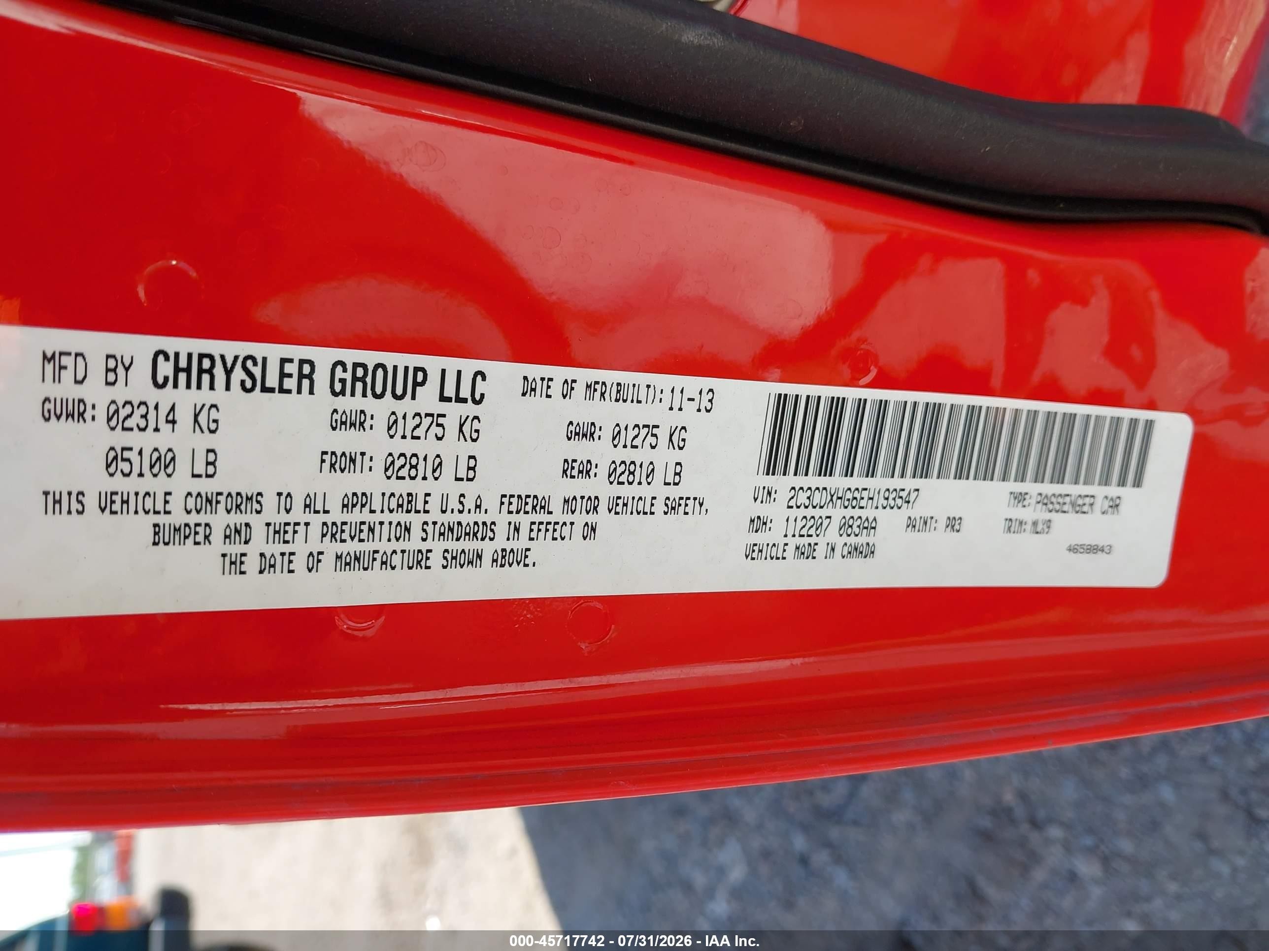 2014 Dodge Charger Sxt Plus Red vin: 2C3CDXHG6EH193547
