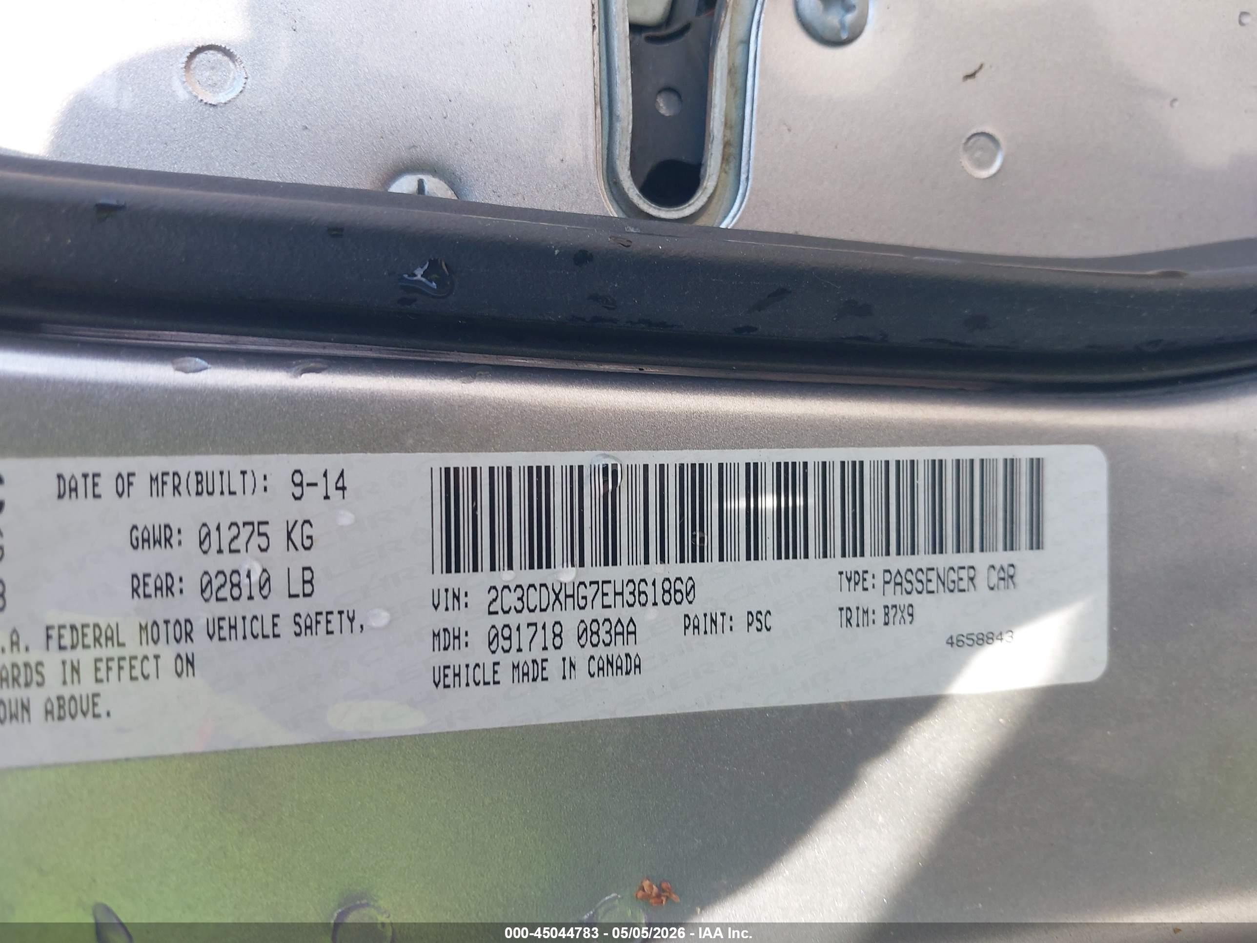 2014 Dodge Charger Sxt Gray vin: 2C3CDXHG7EH361860