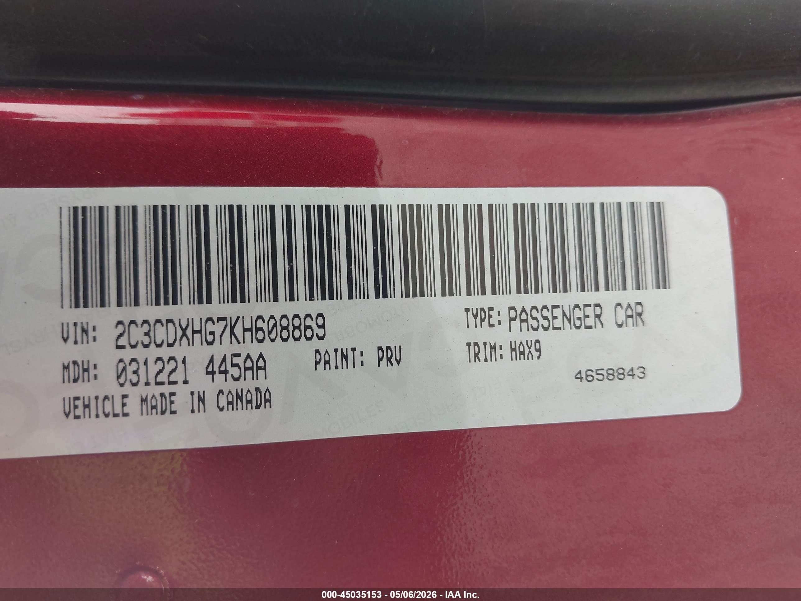2019 Dodge Charger Gt Rwd Red vin: 2C3CDXHG7KH608869