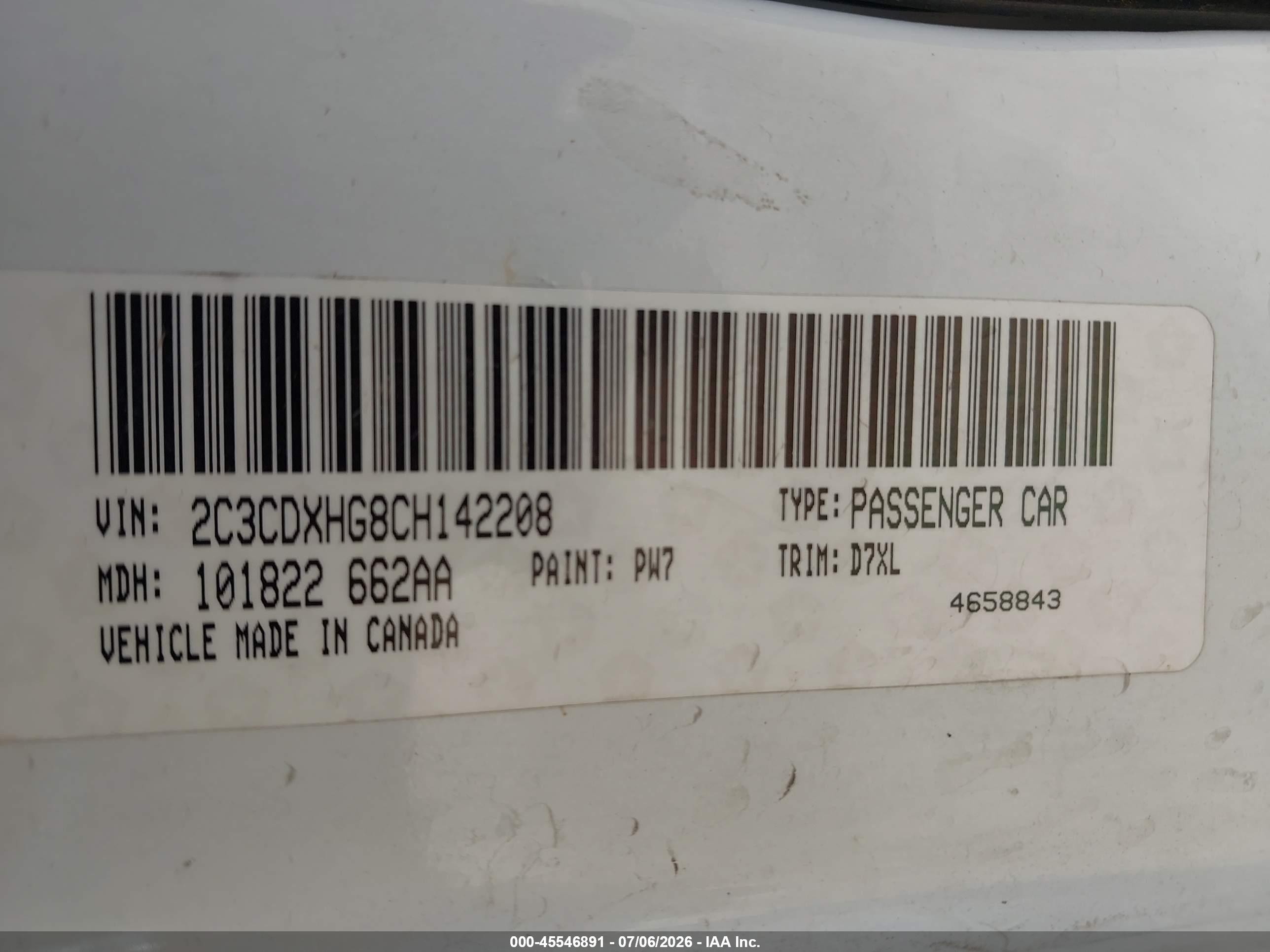 2012 Dodge Charger Sxt White vin: 2C3CDXHG8CH142208