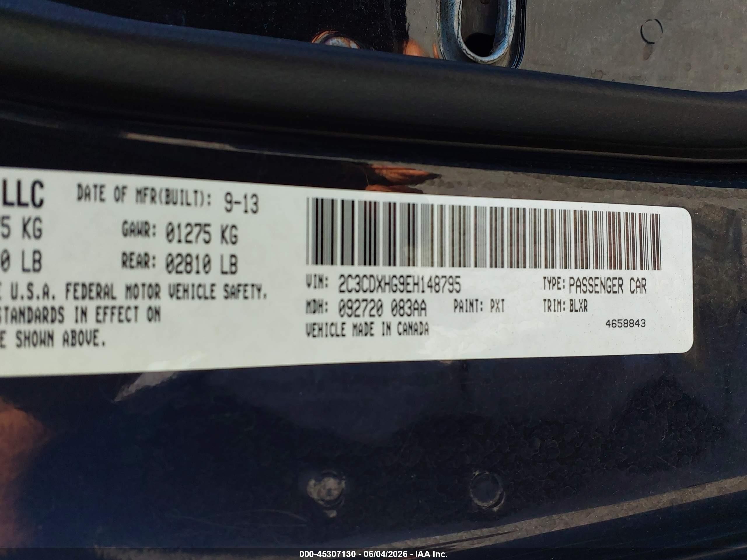 2014 Dodge Charger Sxt Plus Black vin: 2C3CDXHG9EH148795