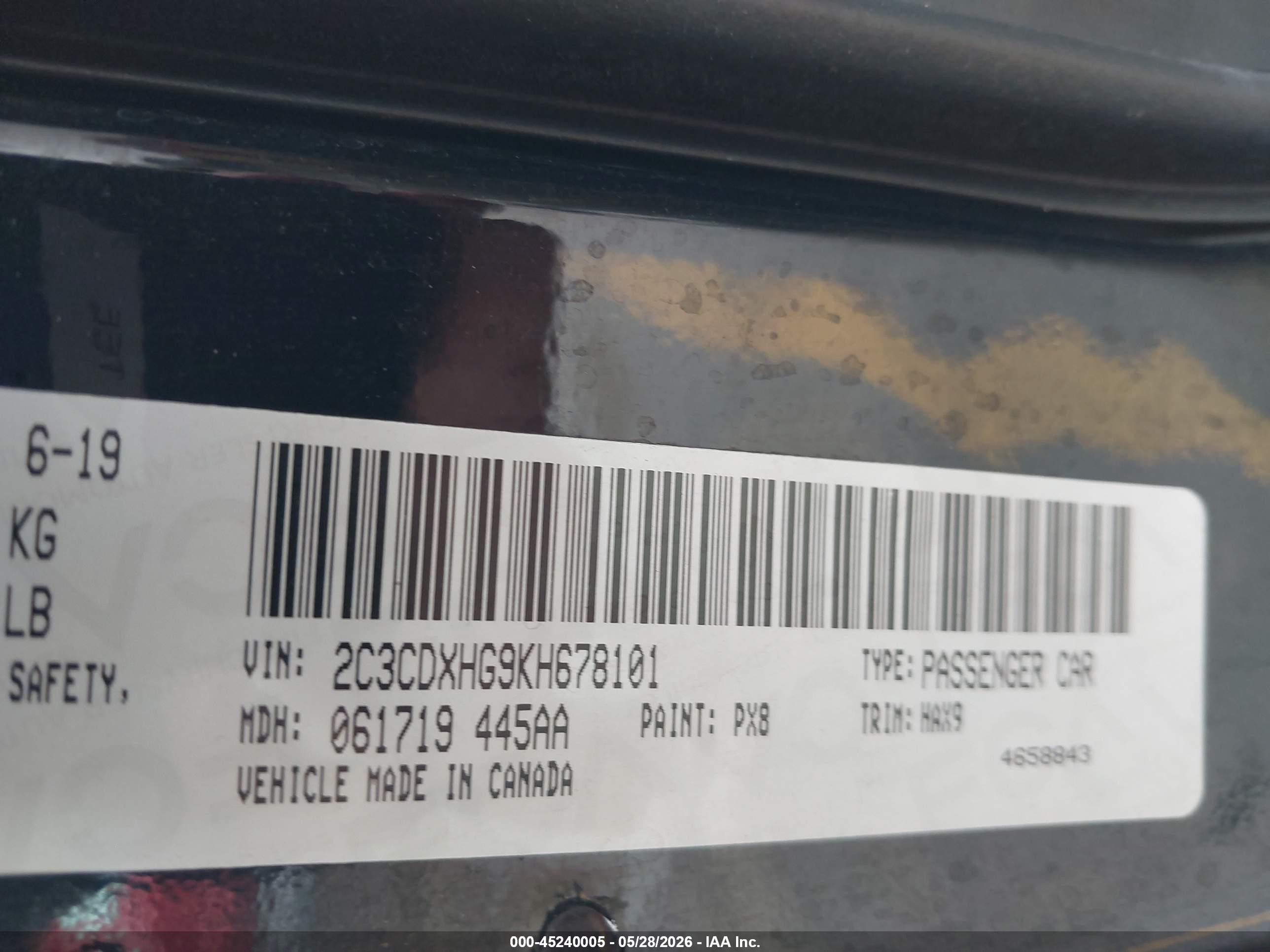 2019 Dodge Charger Gt Rwd Black vin: 2C3CDXHG9KH678101