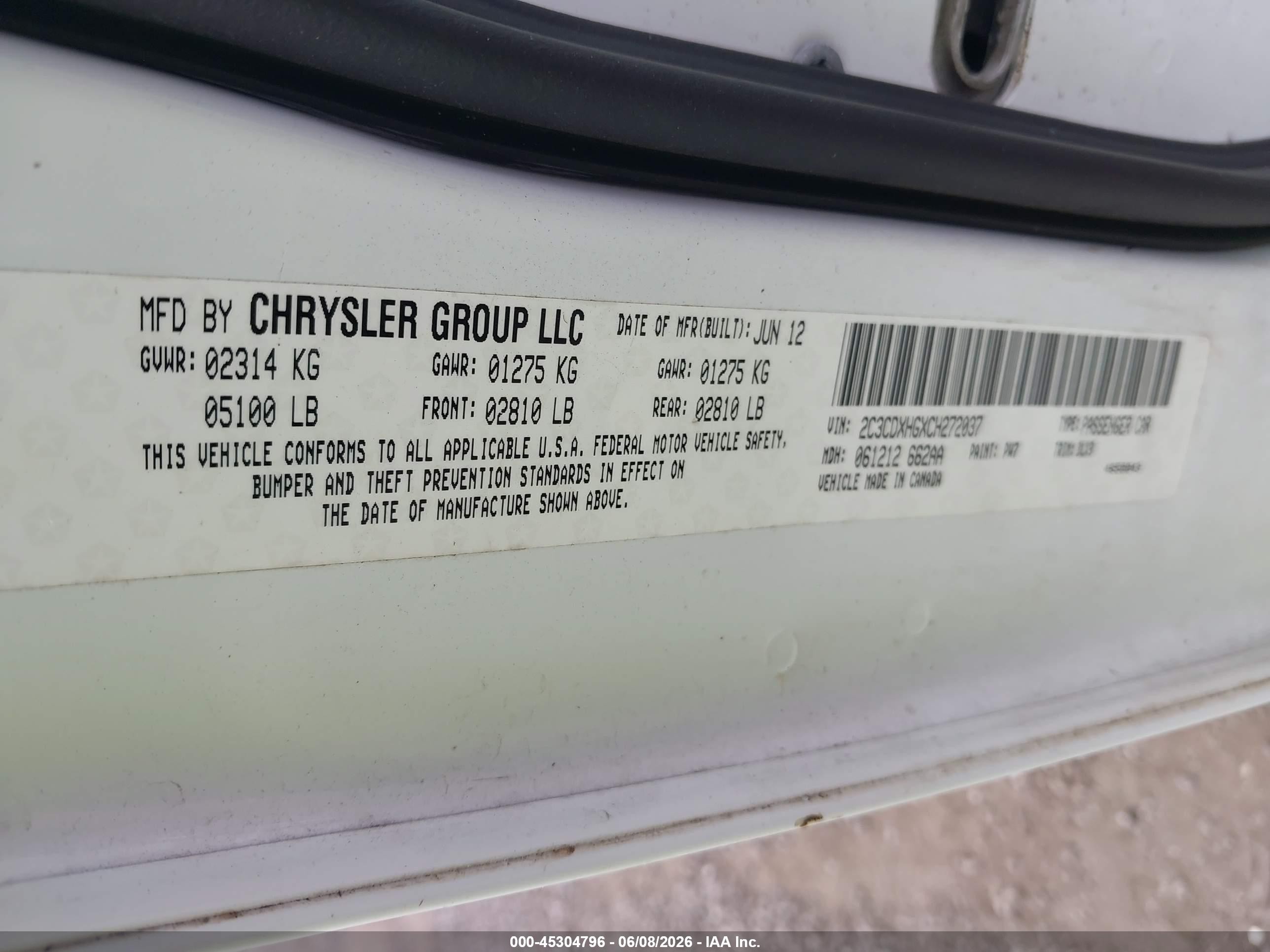 2012 Dodge Charger Sxt White vin: 2C3CDXHGXCH272037