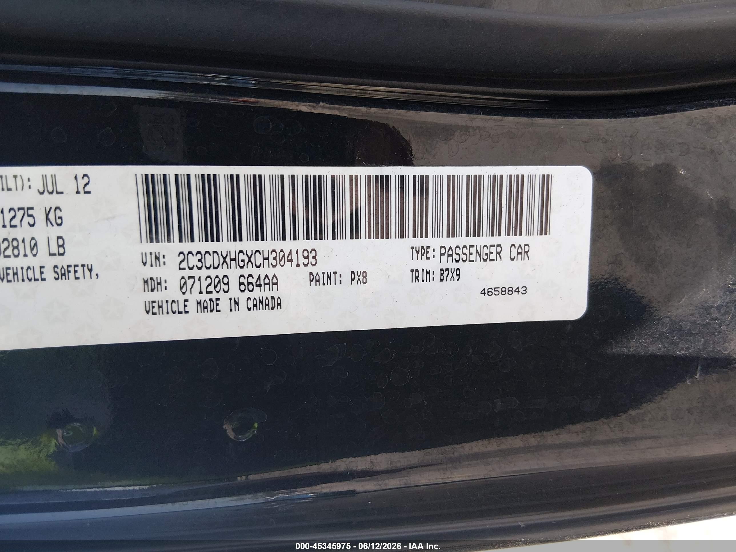 2012 Dodge Charger Sxt Black vin: 2C3CDXHGXCH304193